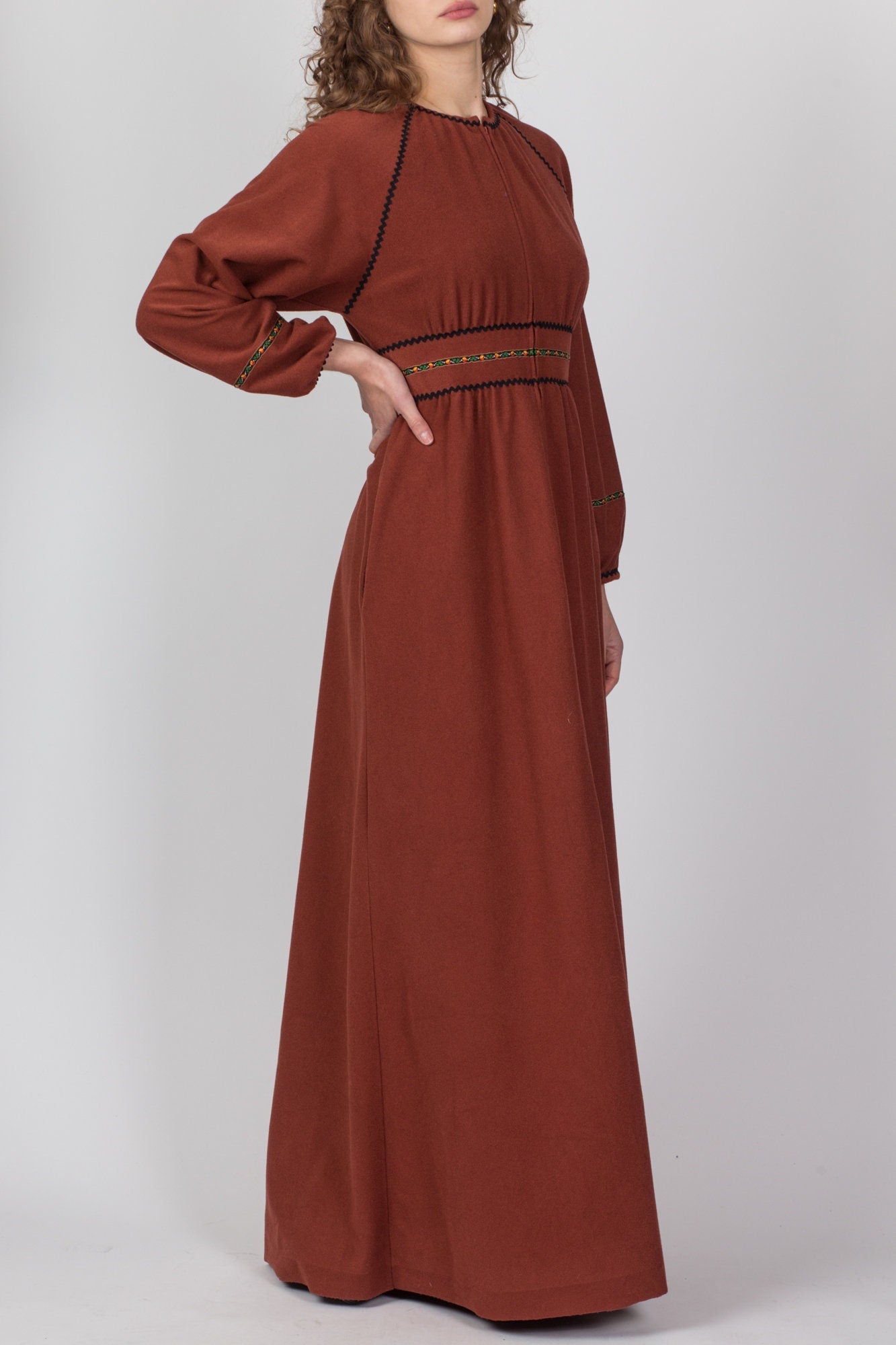 70s Vassarette Copper Felt Hostess Dress - Medium 