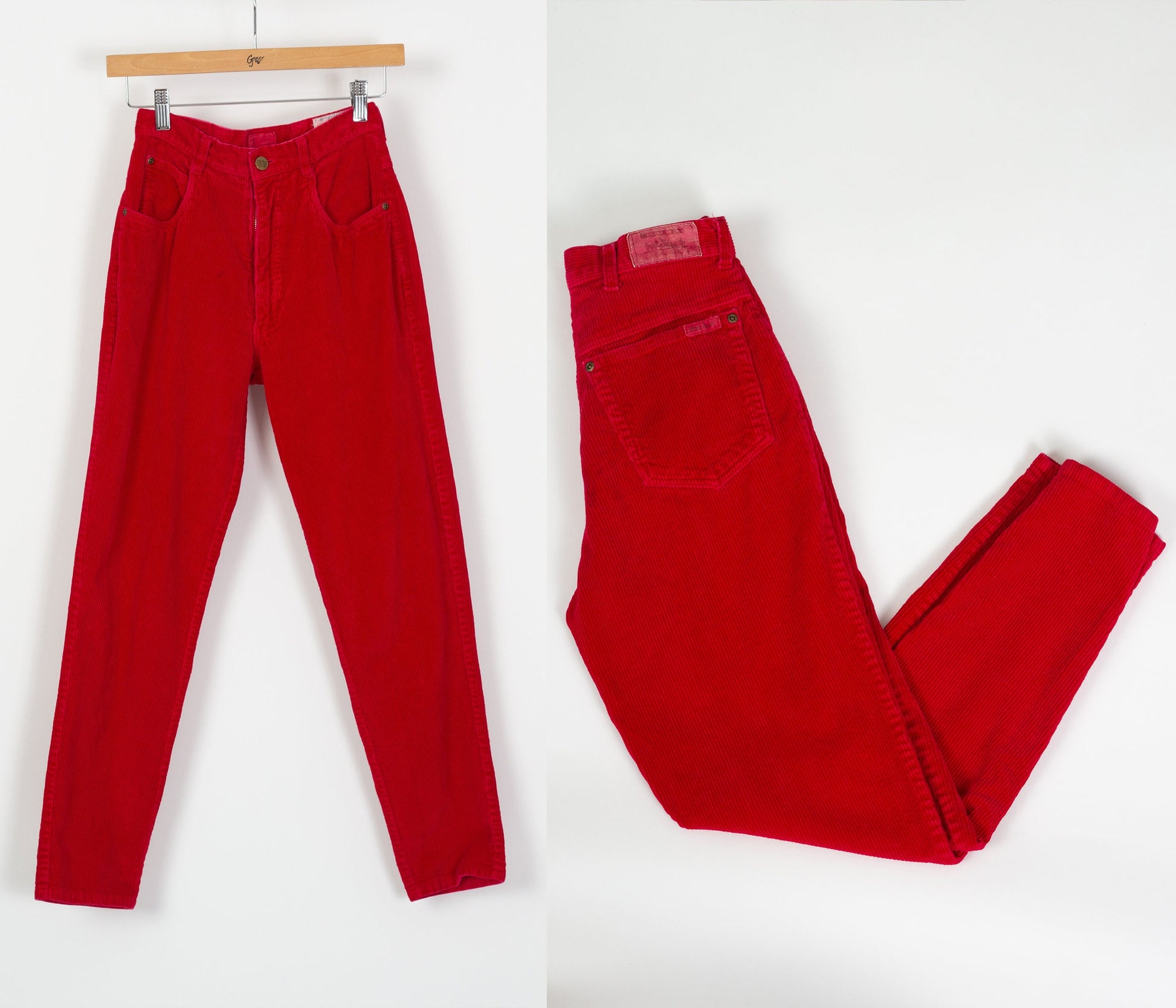Vintage Red Corduroy High Waist Pants - Extra Small, 24" 