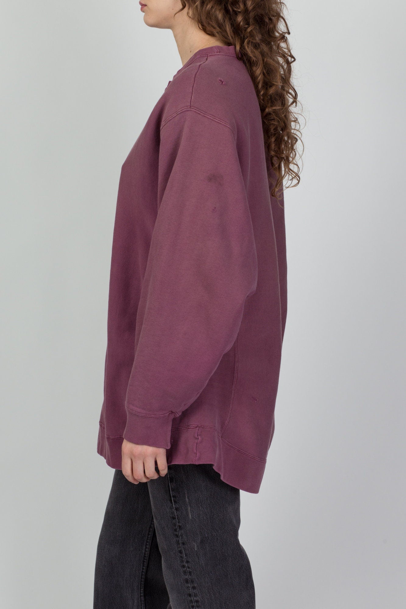 90s Distressed Long Faded Magenta Sweatshirt - Men's XL, Women's XXL 