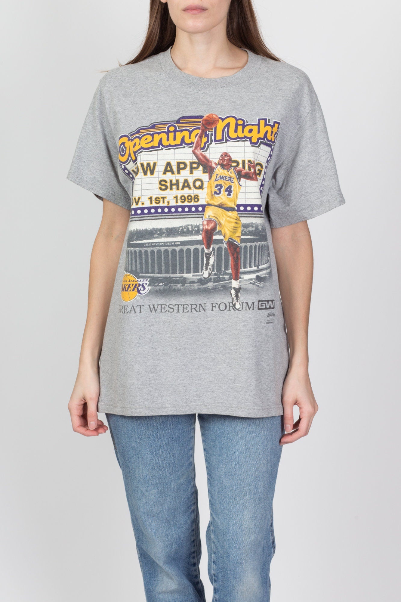Vintage 1996 Shaq LA Lakers Opening Night T Shirt - Men's Medium 