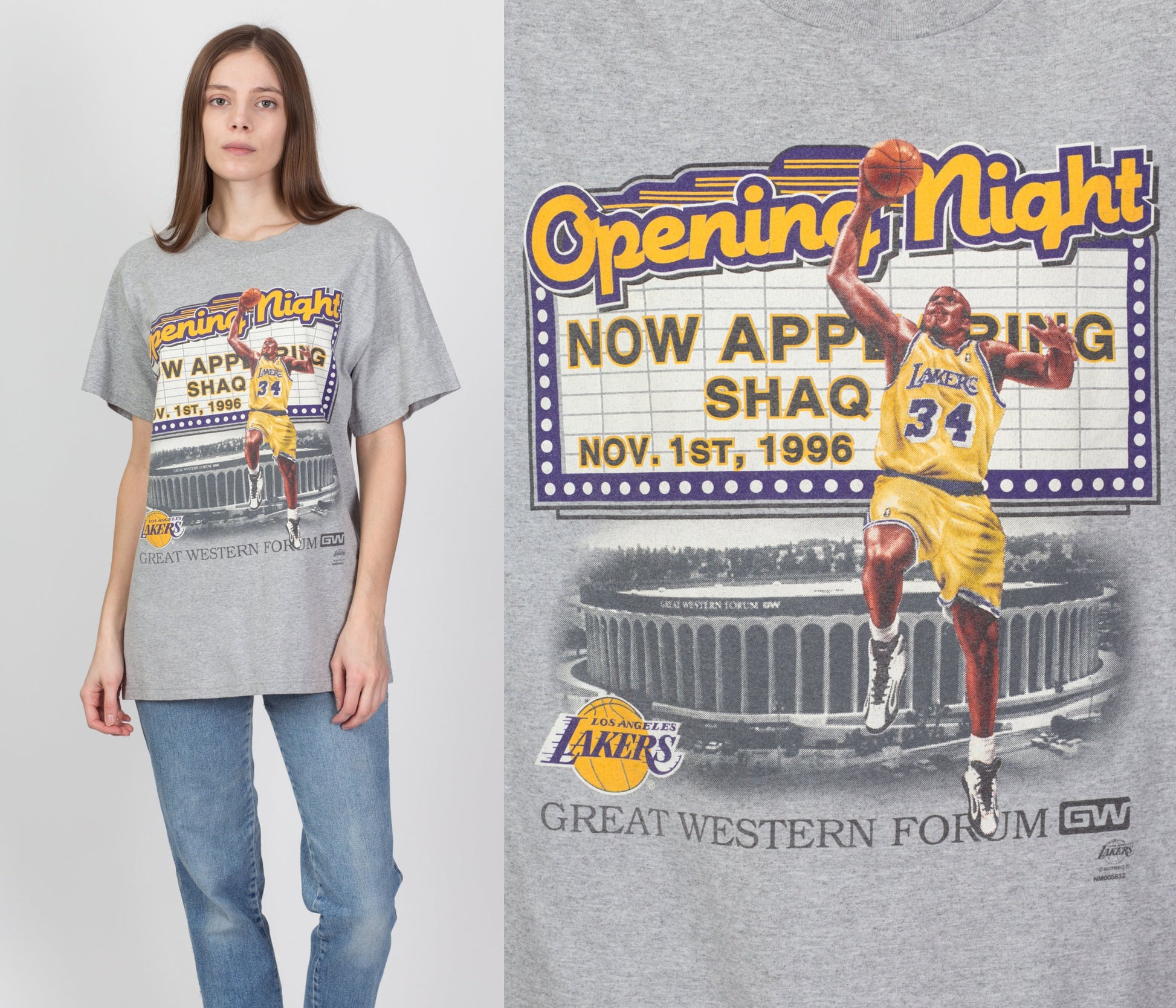 Vintage 1996 Shaq LA Lakers Opening Night T Shirt - Men's Medium 