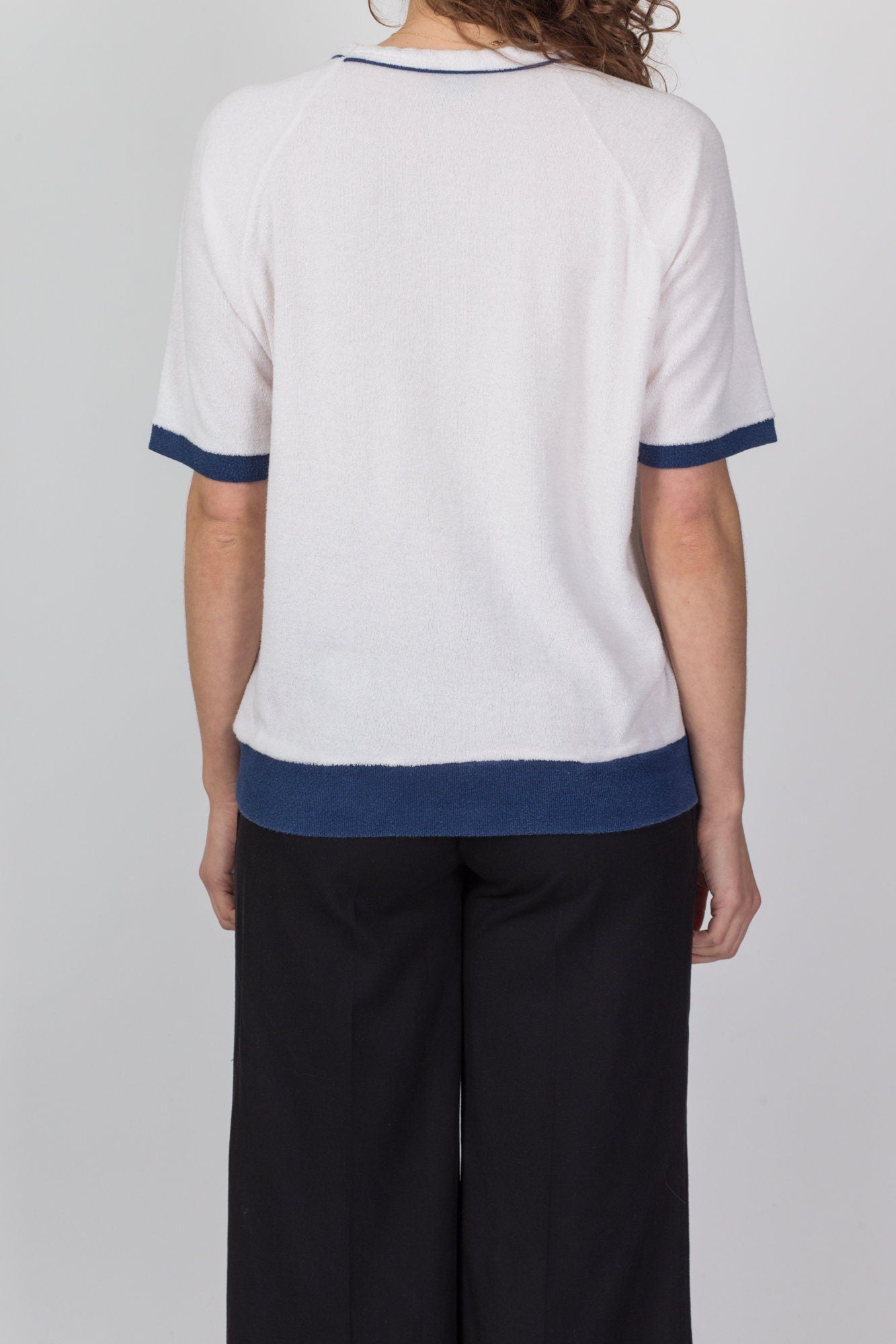 80s White Terrycloth Pocket Shirt - Men's Large, Women's XL 