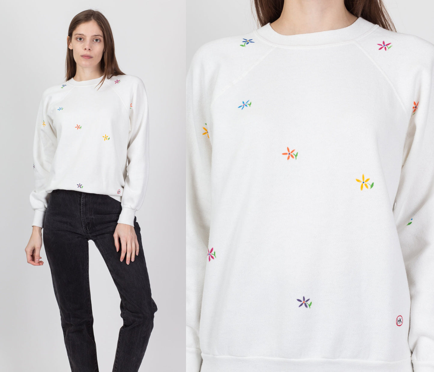 80s Painted Flower Sweatshirt - Large 