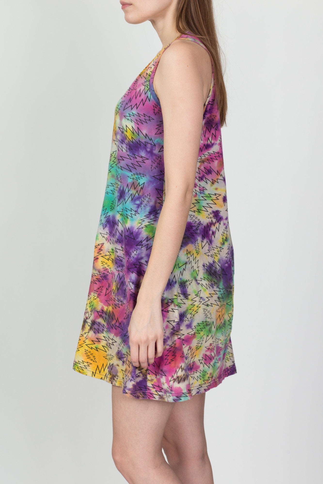 90s Tie Dye Lightning Bolt Mini Dress - Petite Medium to Large 