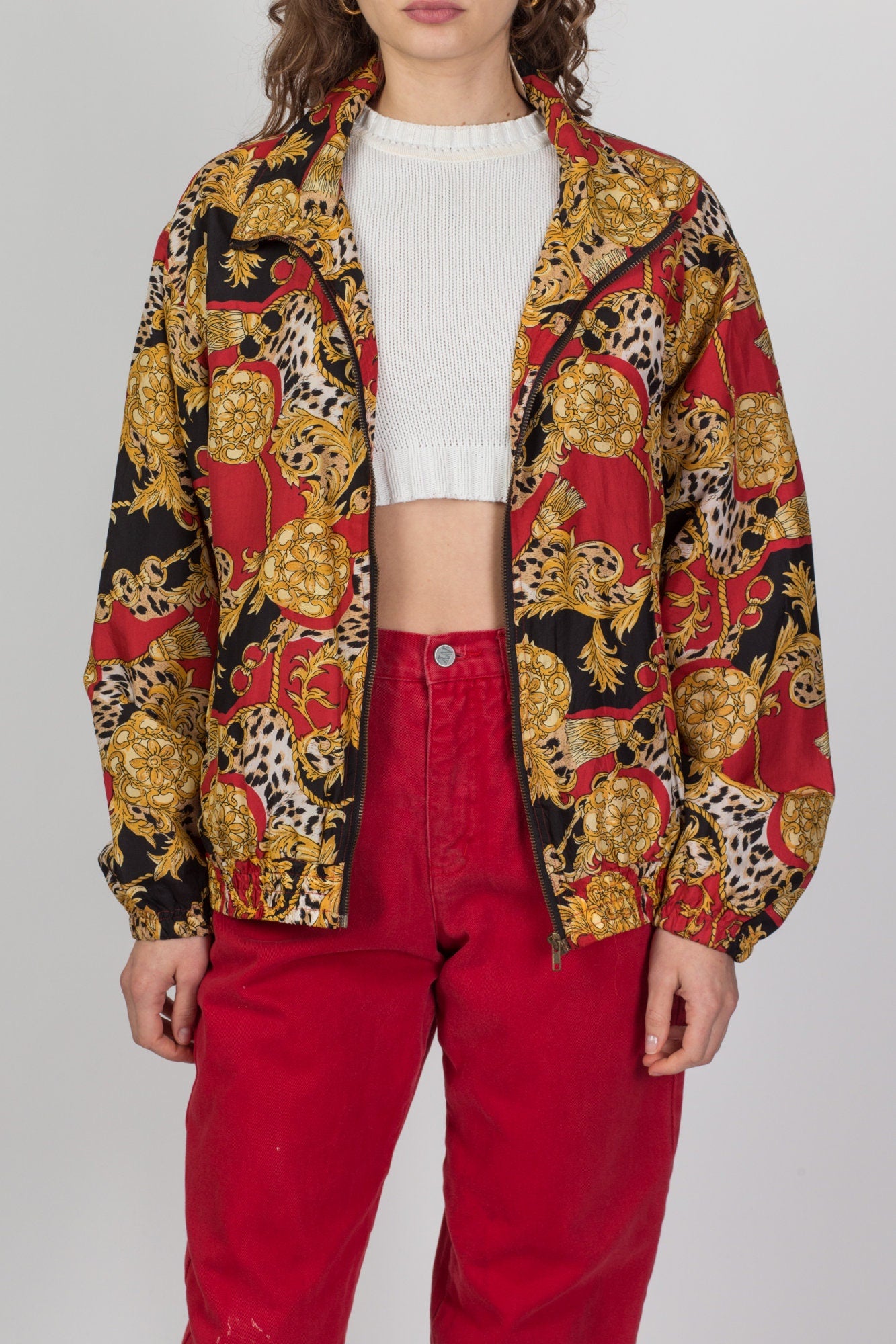 80s Baroque Silk Windbreaker - Large 