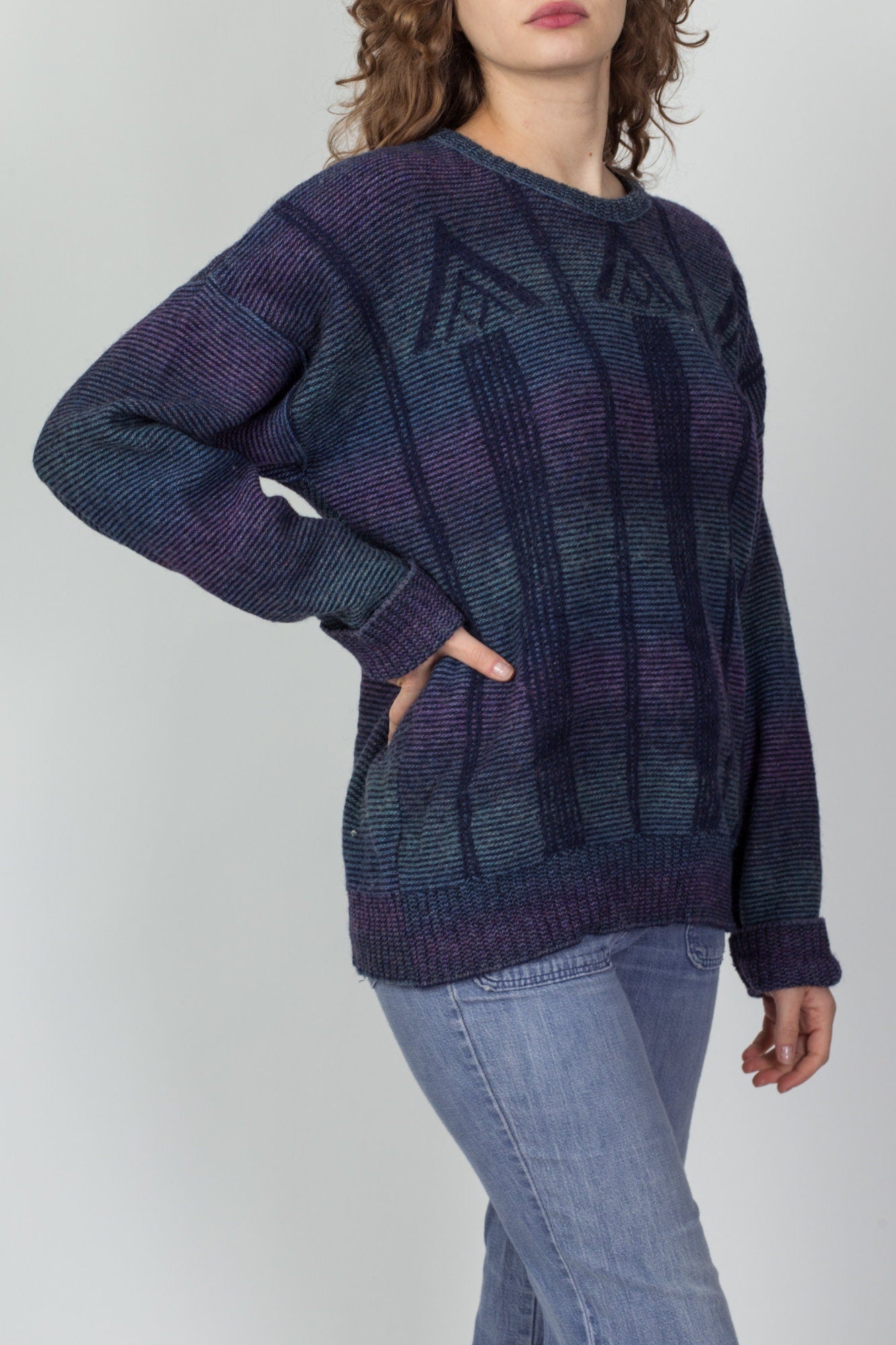 Vintage Striped Slouchy Knit Sweater - Men's Medium 