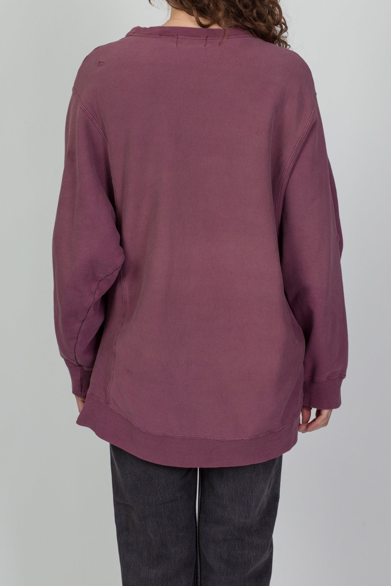 90s Distressed Long Faded Magenta Sweatshirt - Men's XL, Women's XXL 