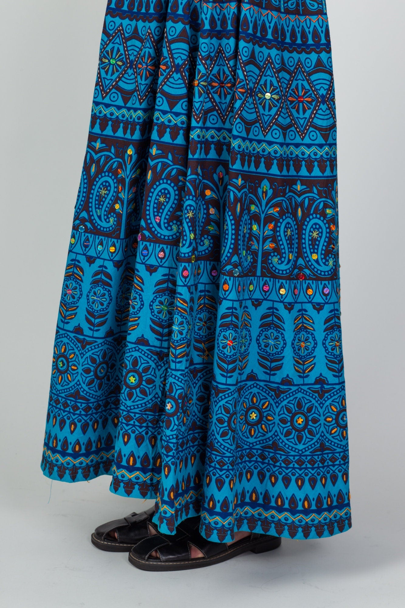 Vintage 70s Blue Indian Block Print Skirt - Small to Medium 