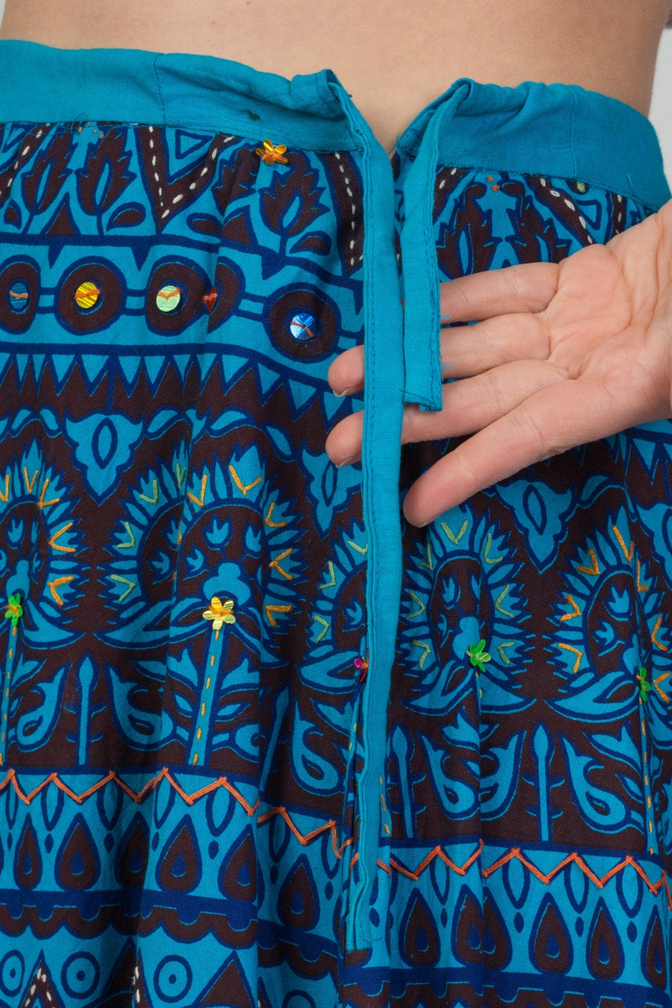 Vintage 70s Blue Indian Block Print Skirt - Small to Medium 