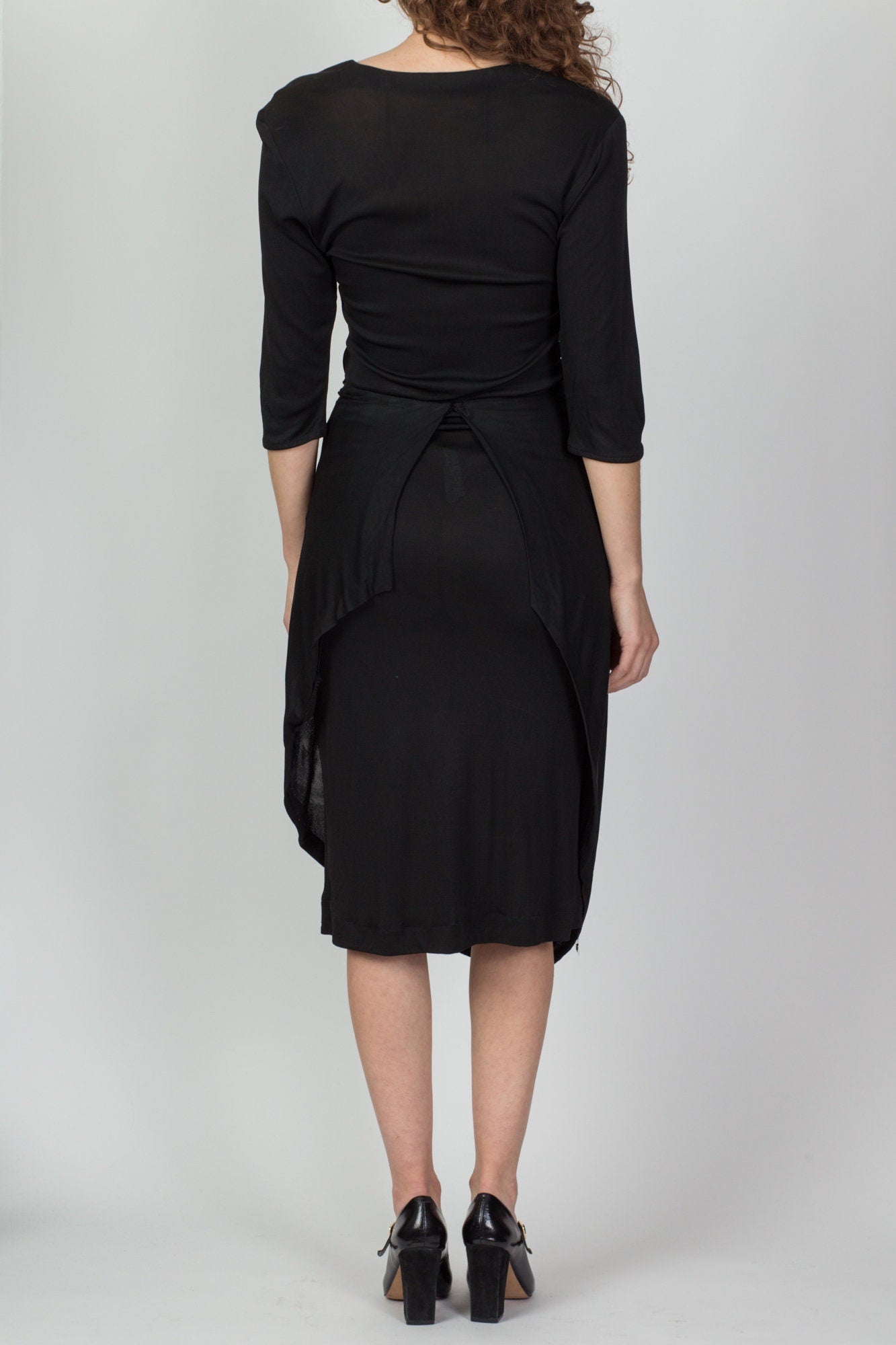1940s Black Rayon Crepe Dress, As Is - Small 