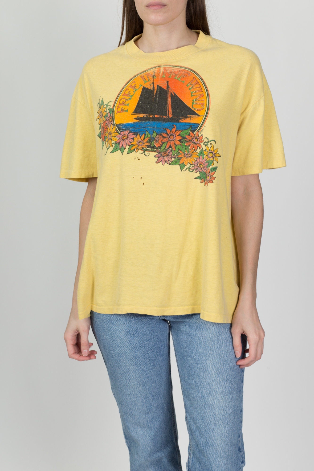 80s Free In The Wind Ship Graphic Tee - Men's XL 