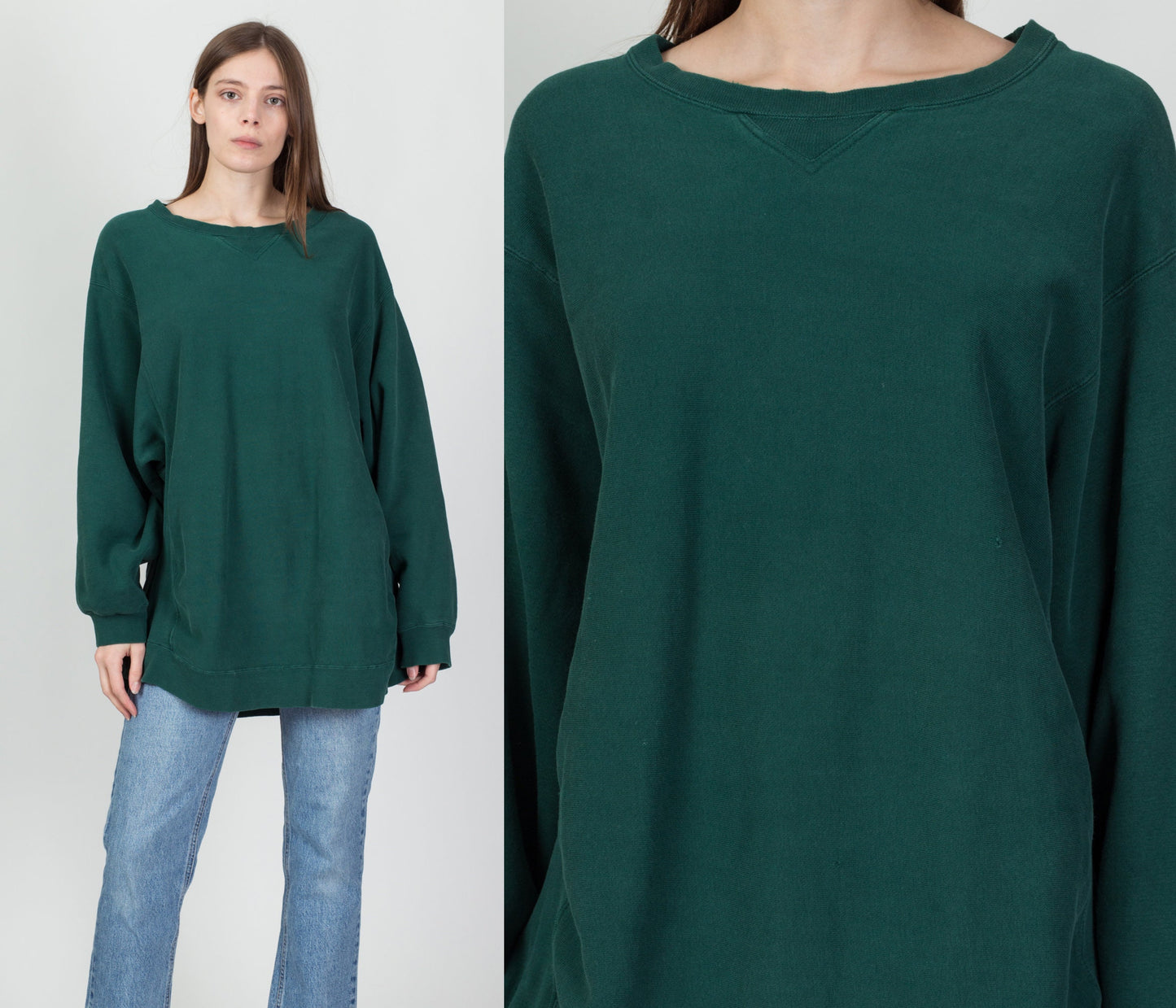 90s Green Distressed Oversize Sweatshirt - Men's XL, Women's XXL 