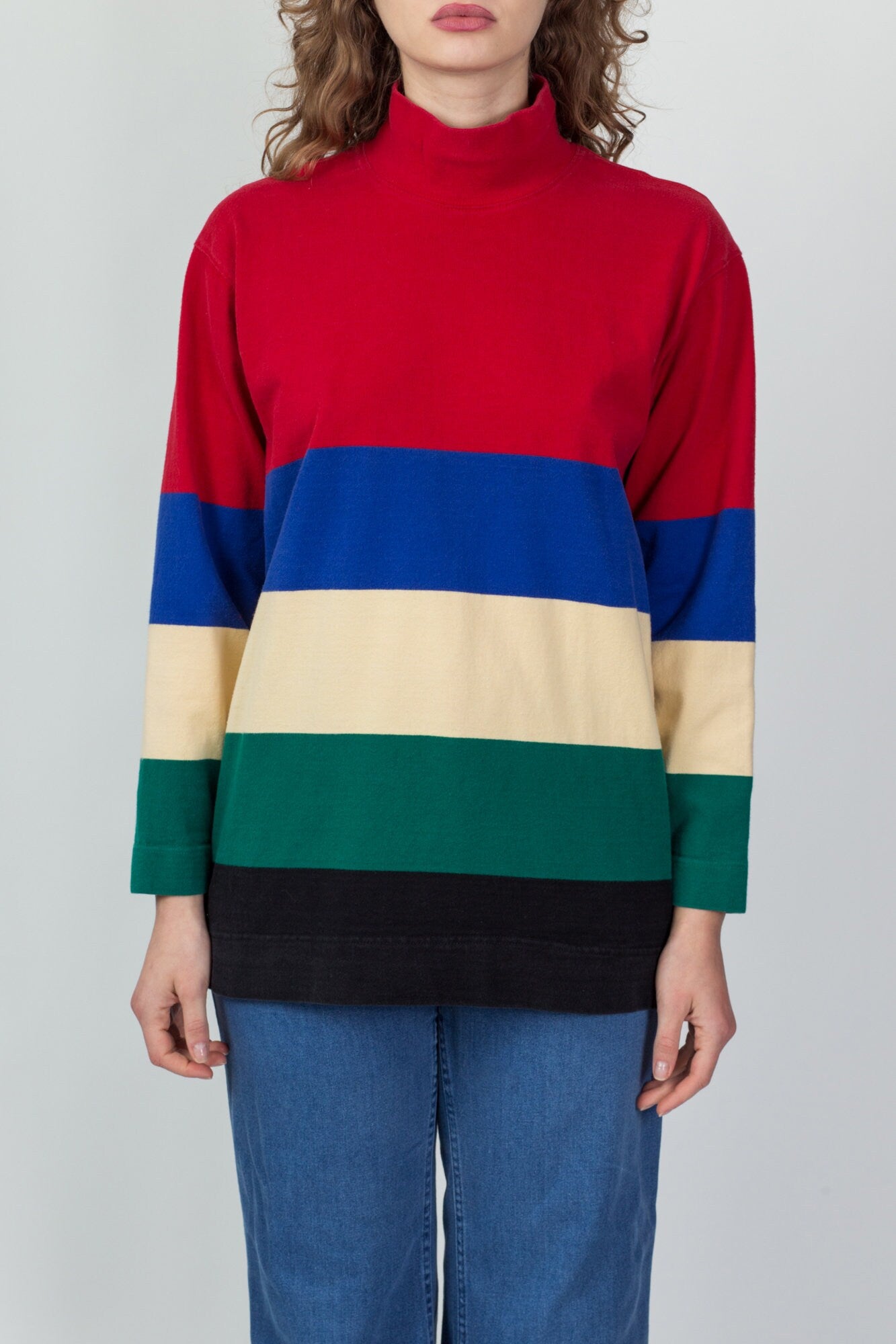 90s Striped Mockneck Sweatshirt - Medium 