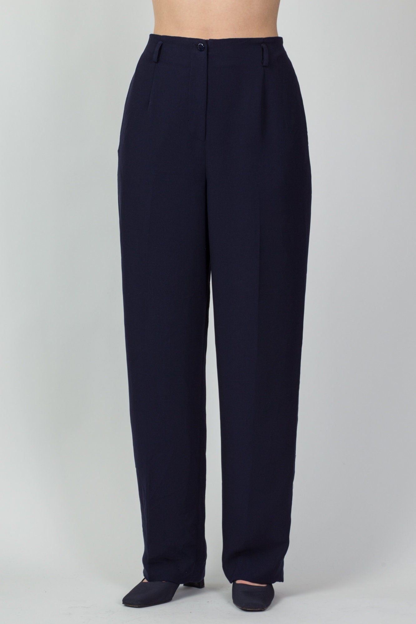 80s 90s Pendleton Navy Blue Minimalist High Waist Trousers - Medium 