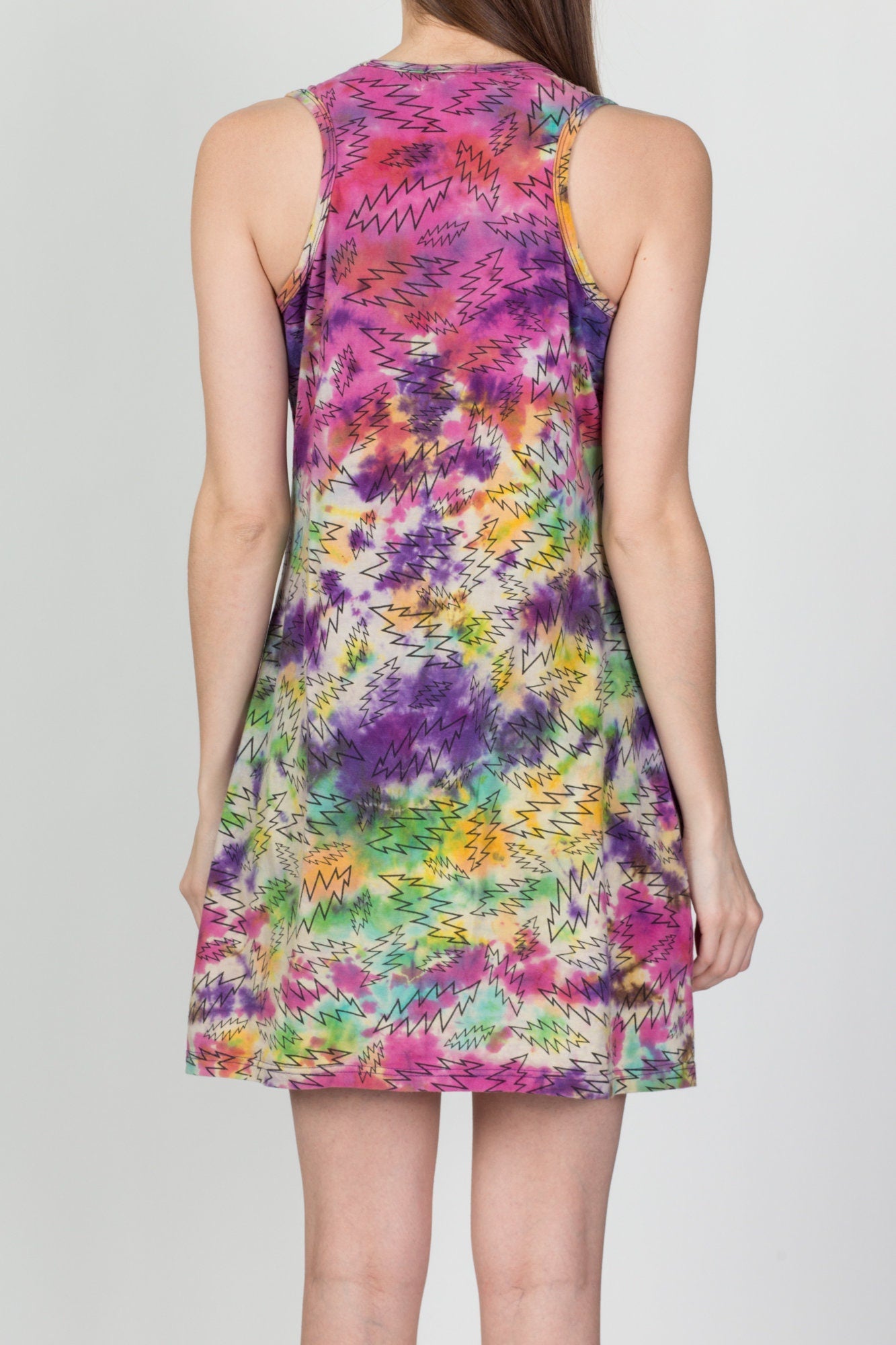 90s Tie Dye Lightning Bolt Mini Dress - Petite Medium to Large 