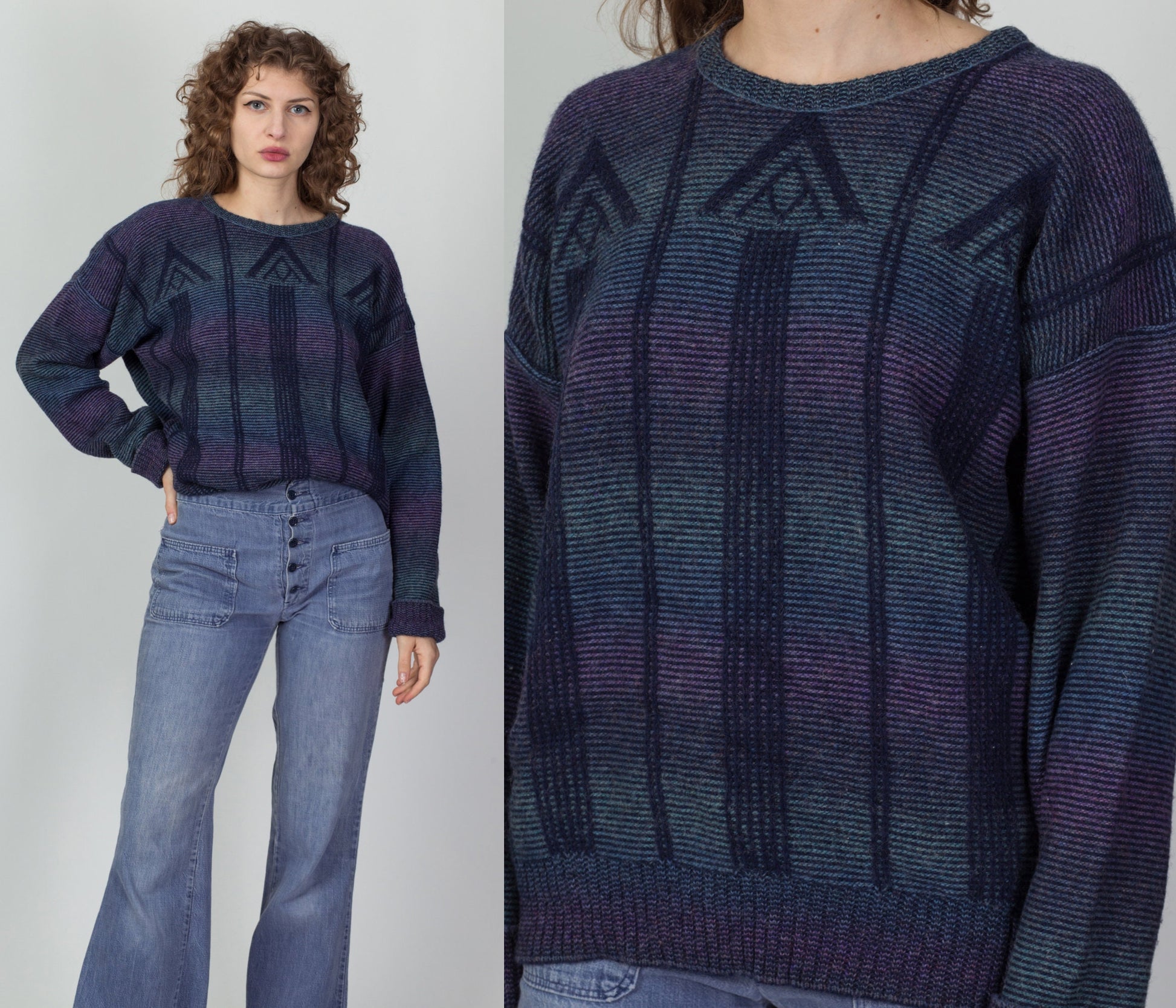 Vintage Striped Slouchy Knit Sweater - Men's Medium 