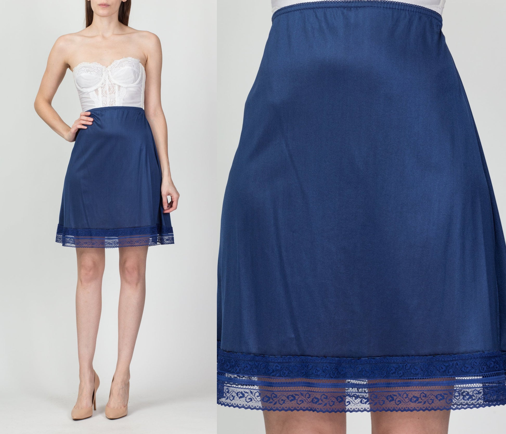 Vintage Blue Mini Skirt Slip - Small 
