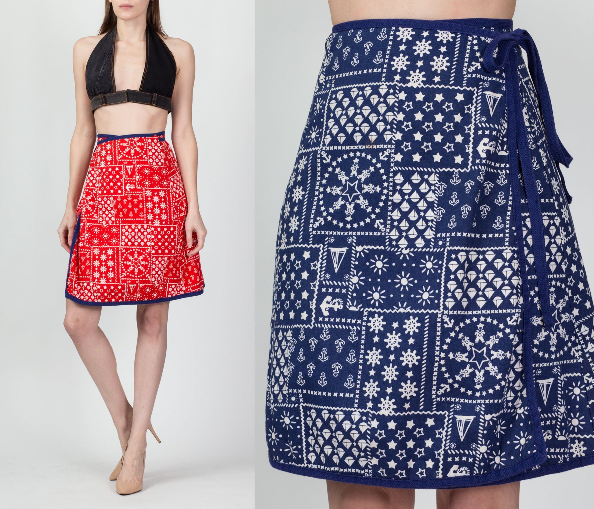 70s Reversible Bandana Print Wrap Skirt - Extra Small 