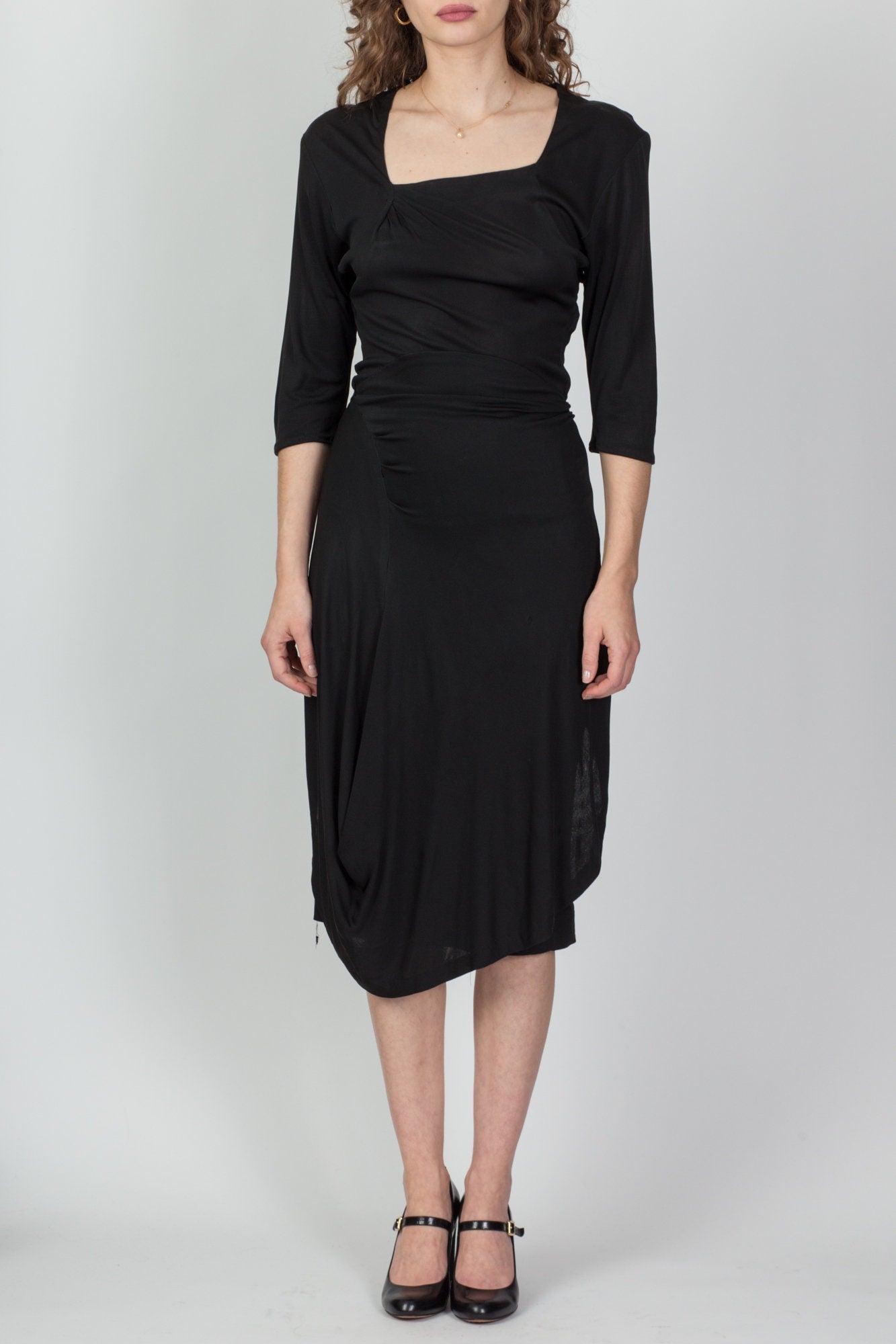 1940s Black Rayon Crepe Dress, As Is - Small 
