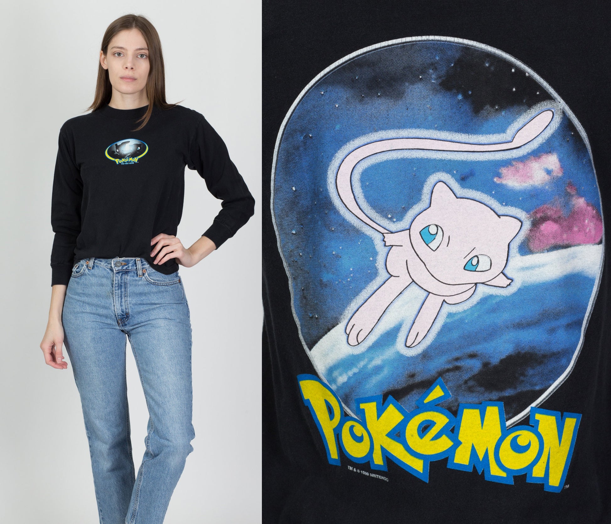 90s Pokemon: The First Movie Cropped Long Sleeve Tee - XS to Petite Small 