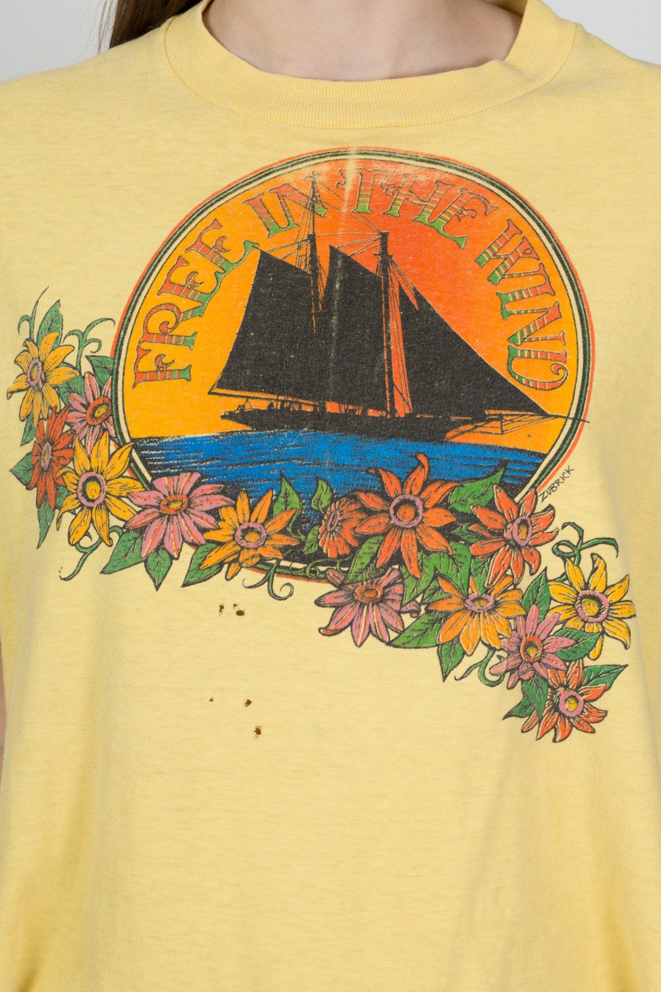 80s Free In The Wind Ship Graphic Tee - Men's XL 