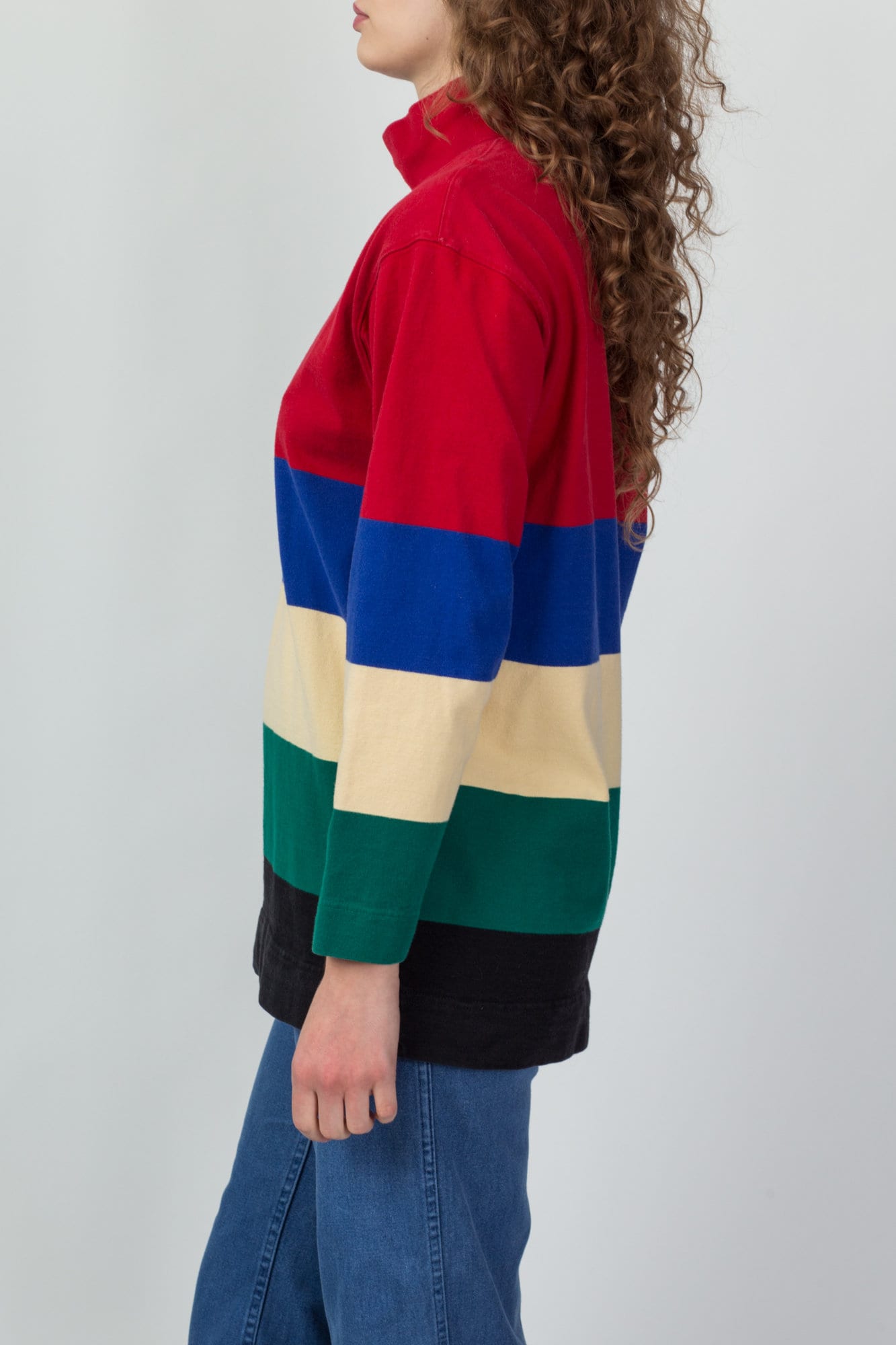 90s Striped Mockneck Sweatshirt - Medium 