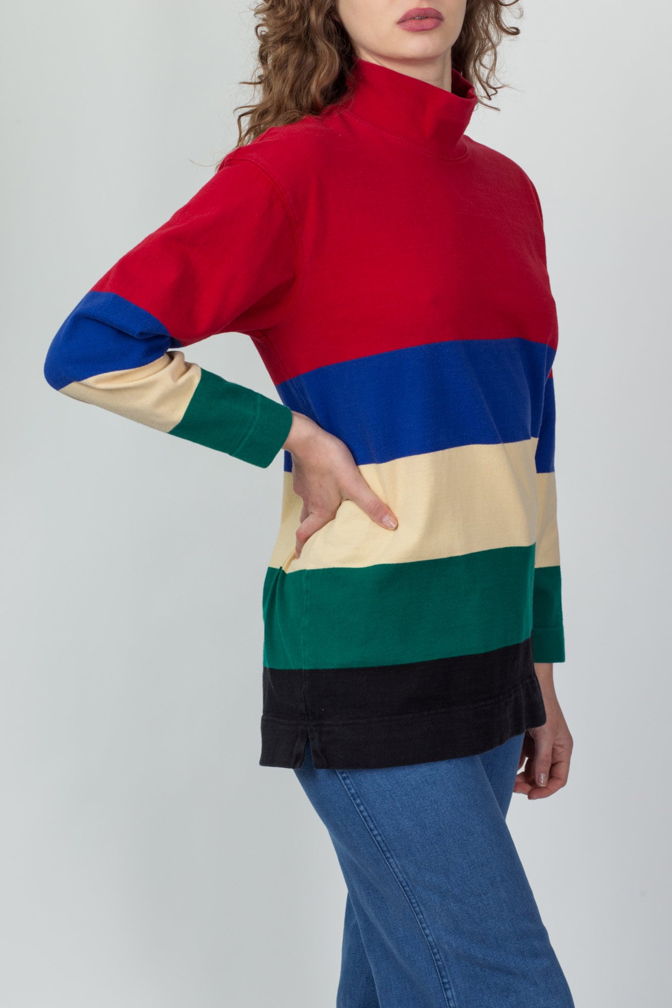 90s Striped Mockneck Sweatshirt - Medium 