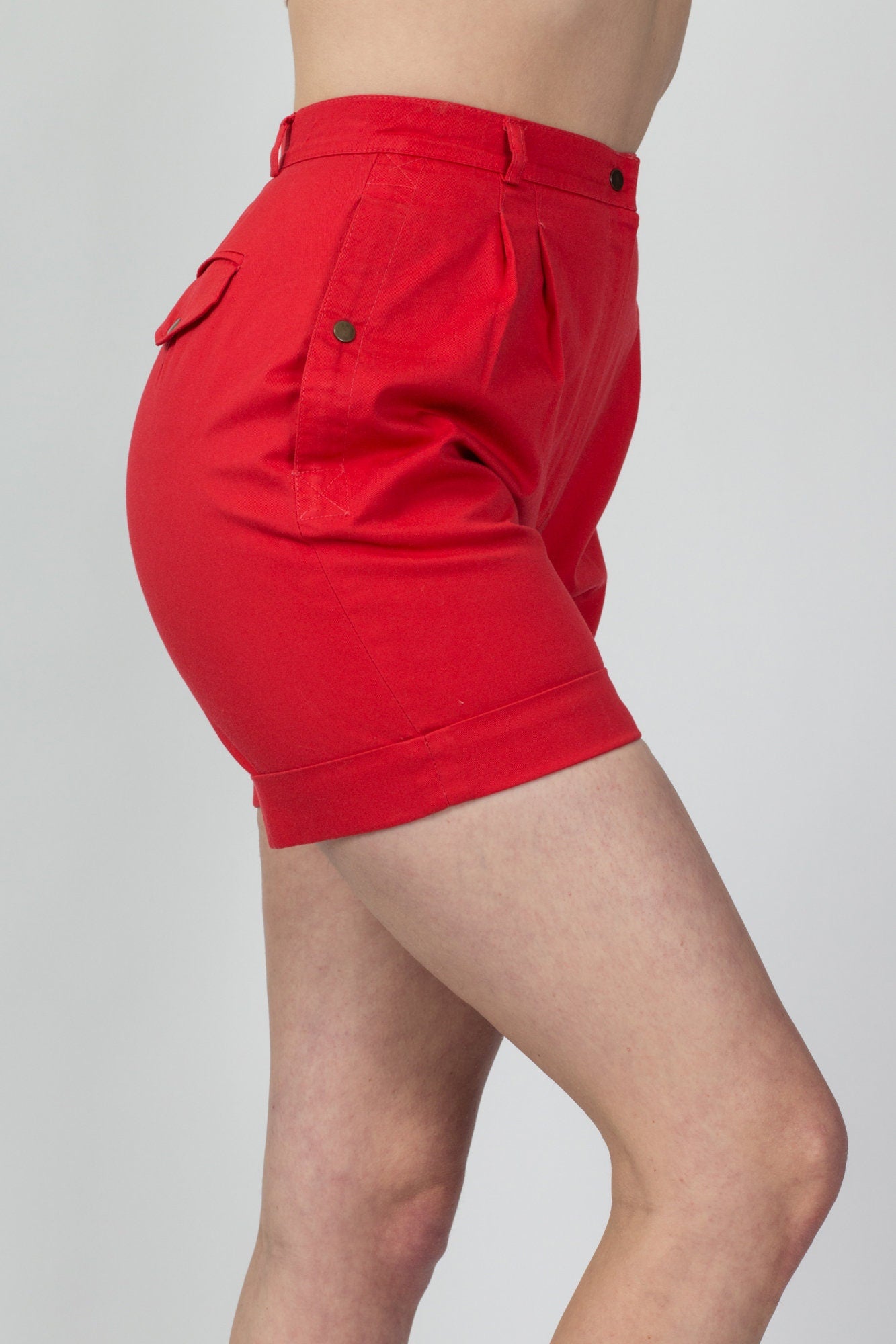 70s Bright Red High Waist Shorts - Extra Small, 25.25" 