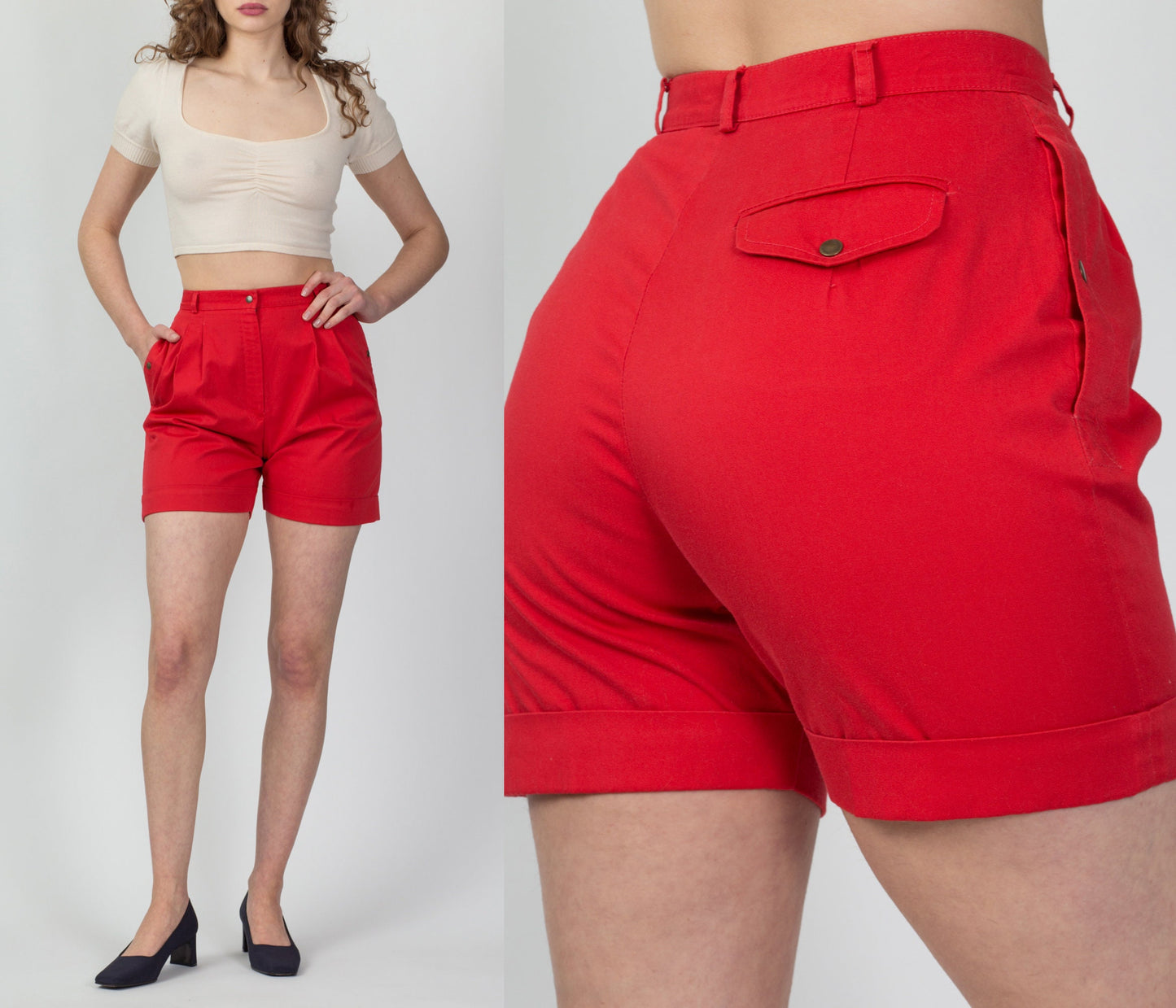70s Bright Red High Waist Shorts - Extra Small, 25.25" 