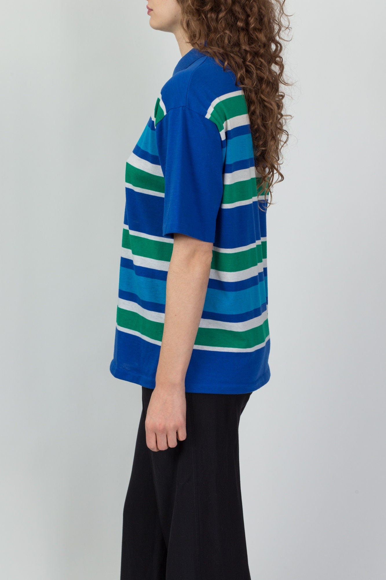 90s Blue Green Striped Polo Shirt Men s Large Flying Apple Vintage