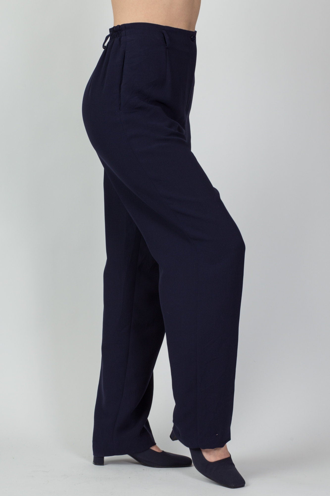 80s 90s Pendleton Navy Blue Minimalist High Waist Trousers - Medium 