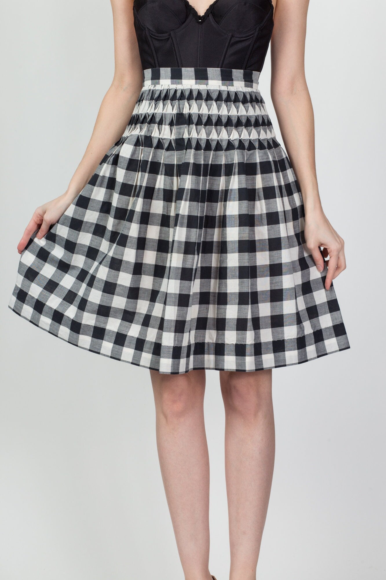60s Gingham Smocked Mini Skirt, As Is - Extra Small, 24" 