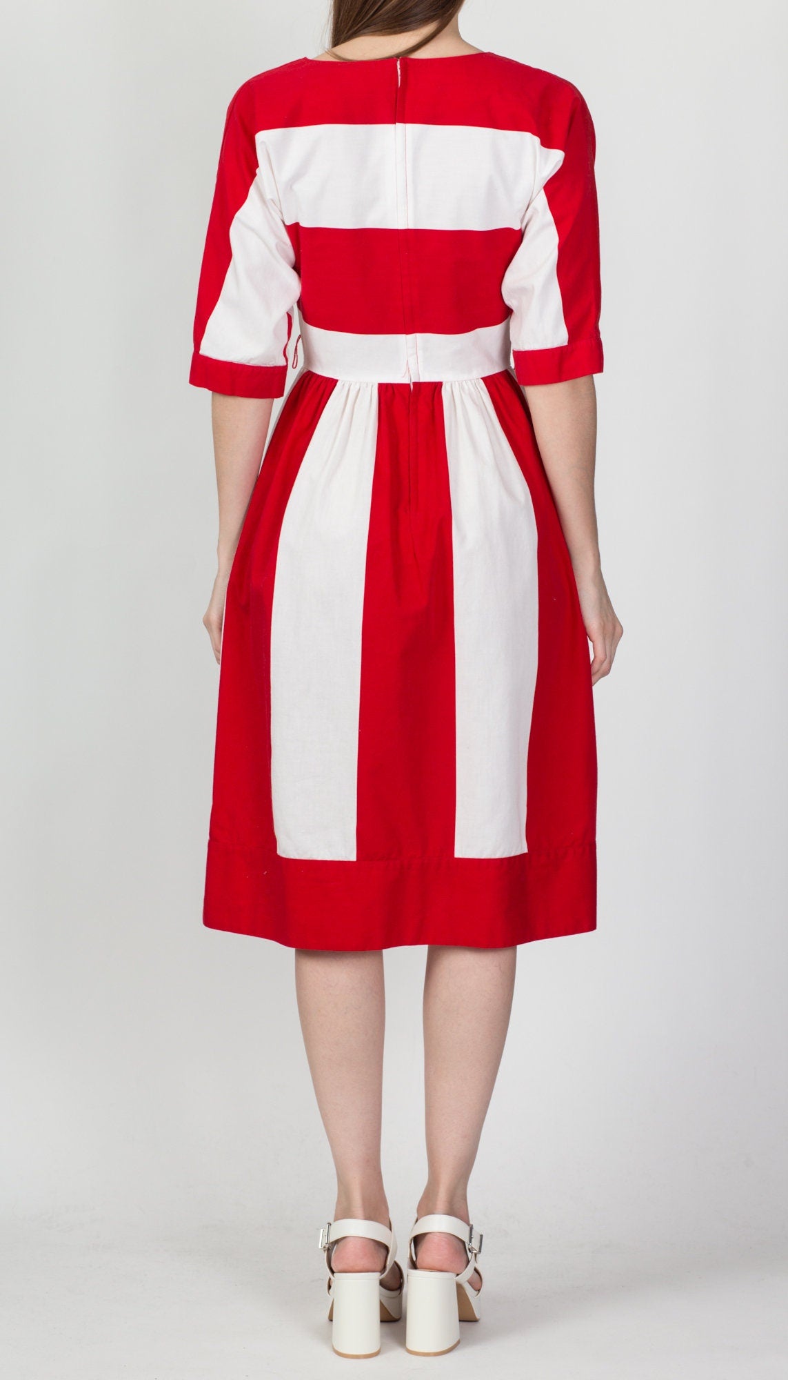 70s Lanz Red & White Striped Midi Dress - Small 