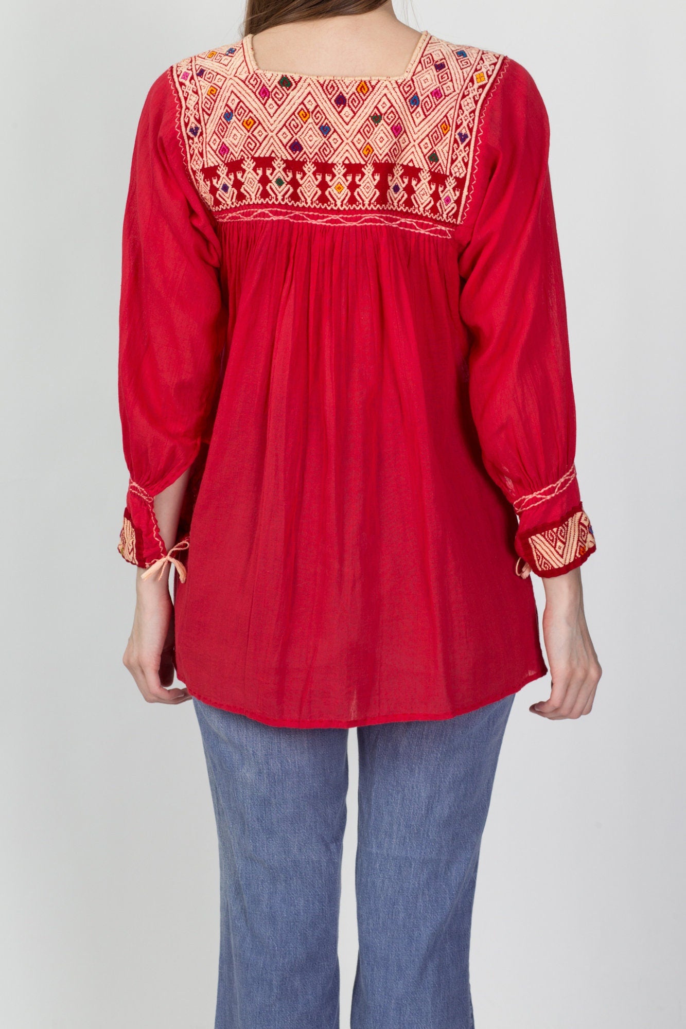 70s Embroidered Balkan Folk Blouse - Small to Medium 