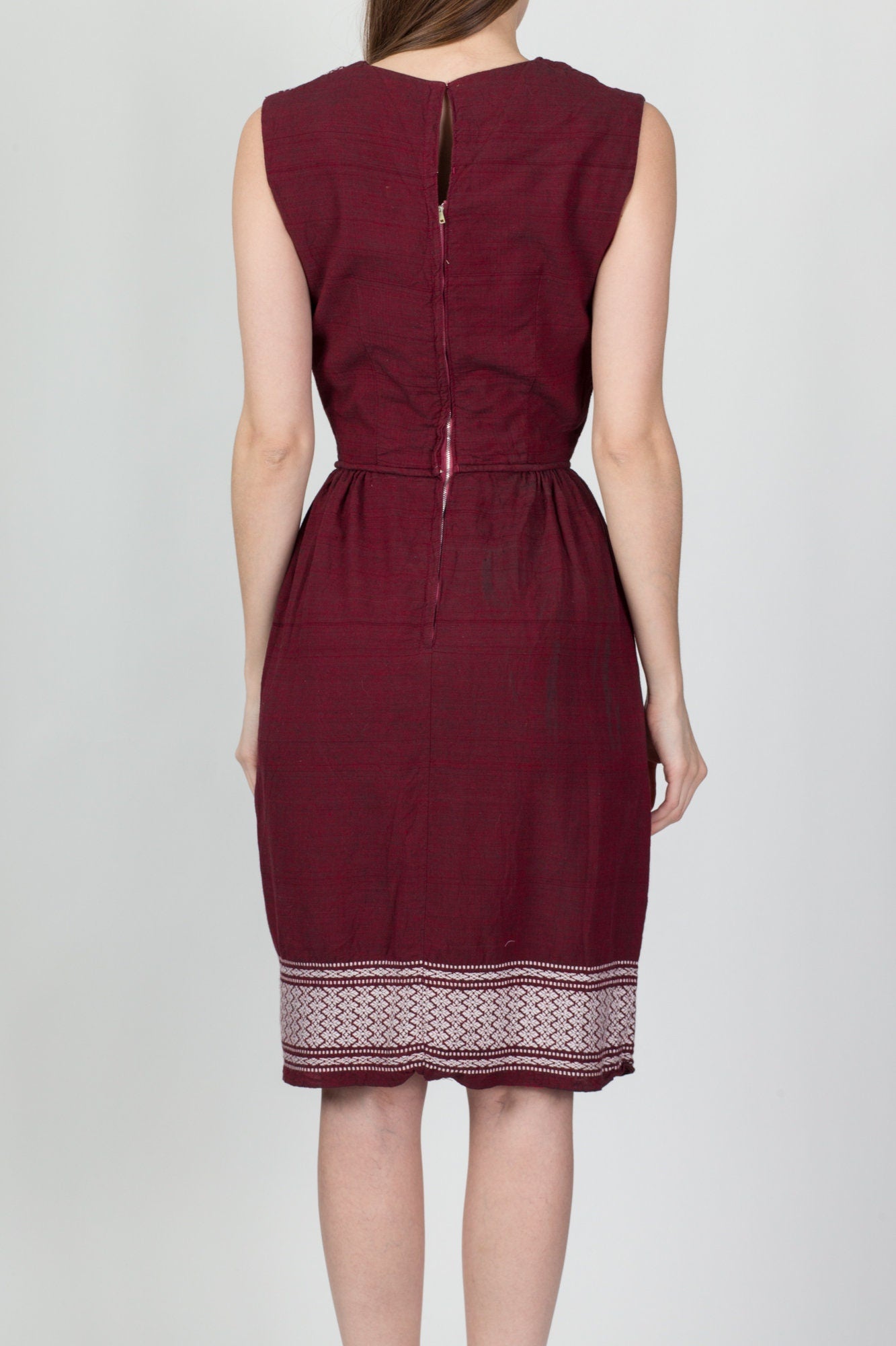 Vintage Maroon Embroidered Sheath Dress - Extra Small 