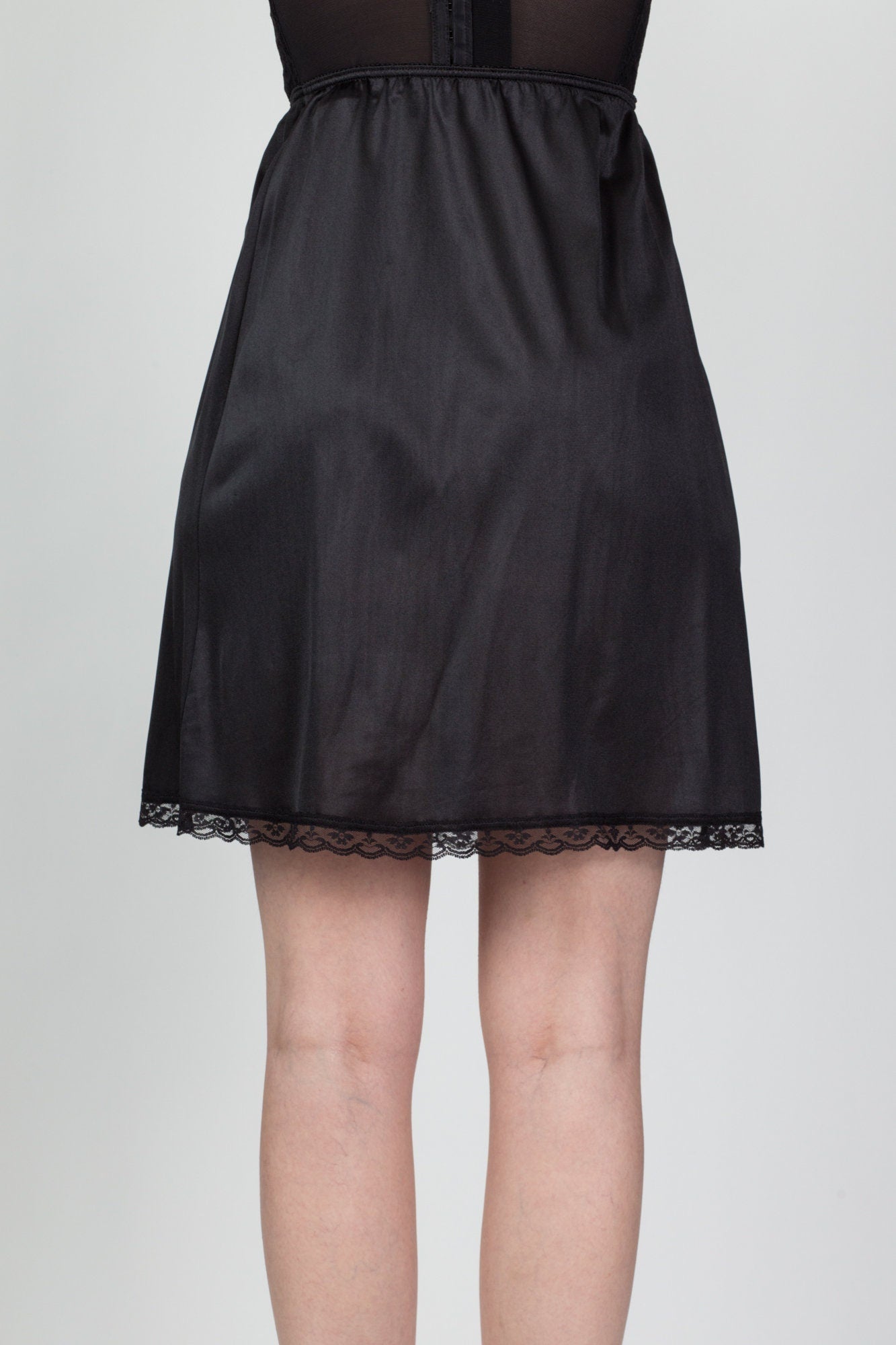 70s Black Mini Skirt Slip - Medium 