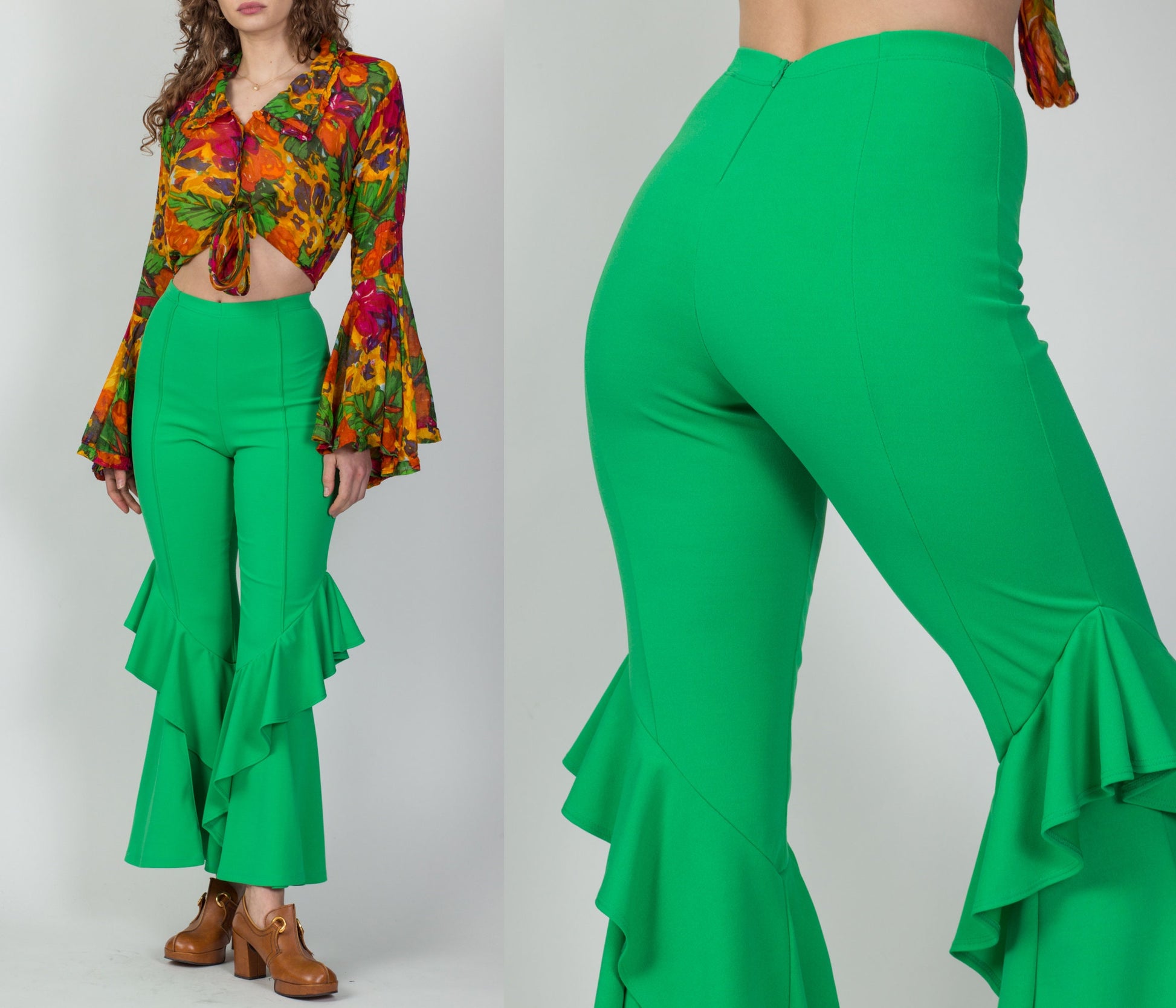 90s Y2K Does 70s Frog Green Hippie Bell Bottoms - Small – Flying Apple  Vintage