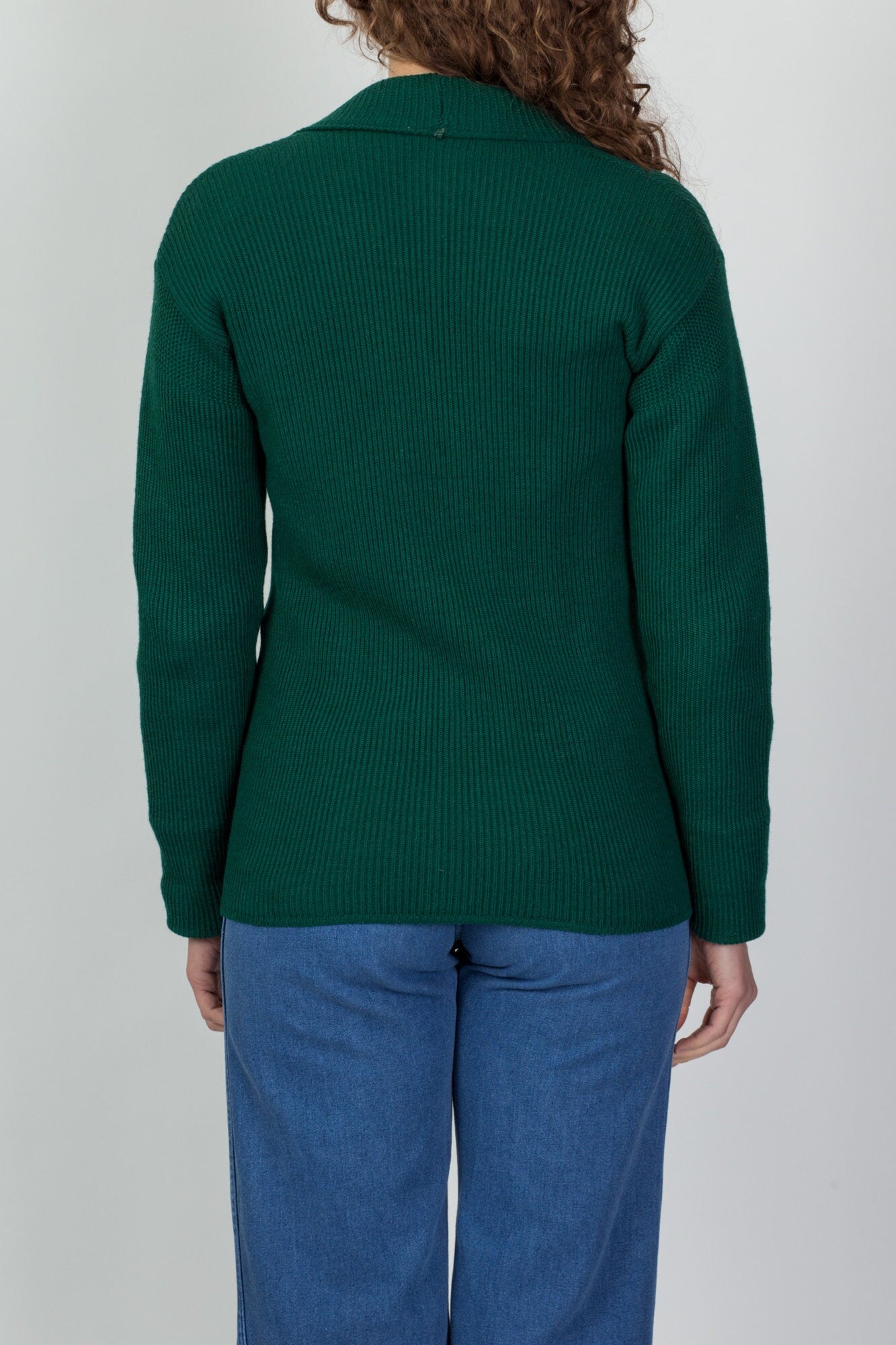 50s 60s Emerald Green Wool Knit Cardigan - Medium 