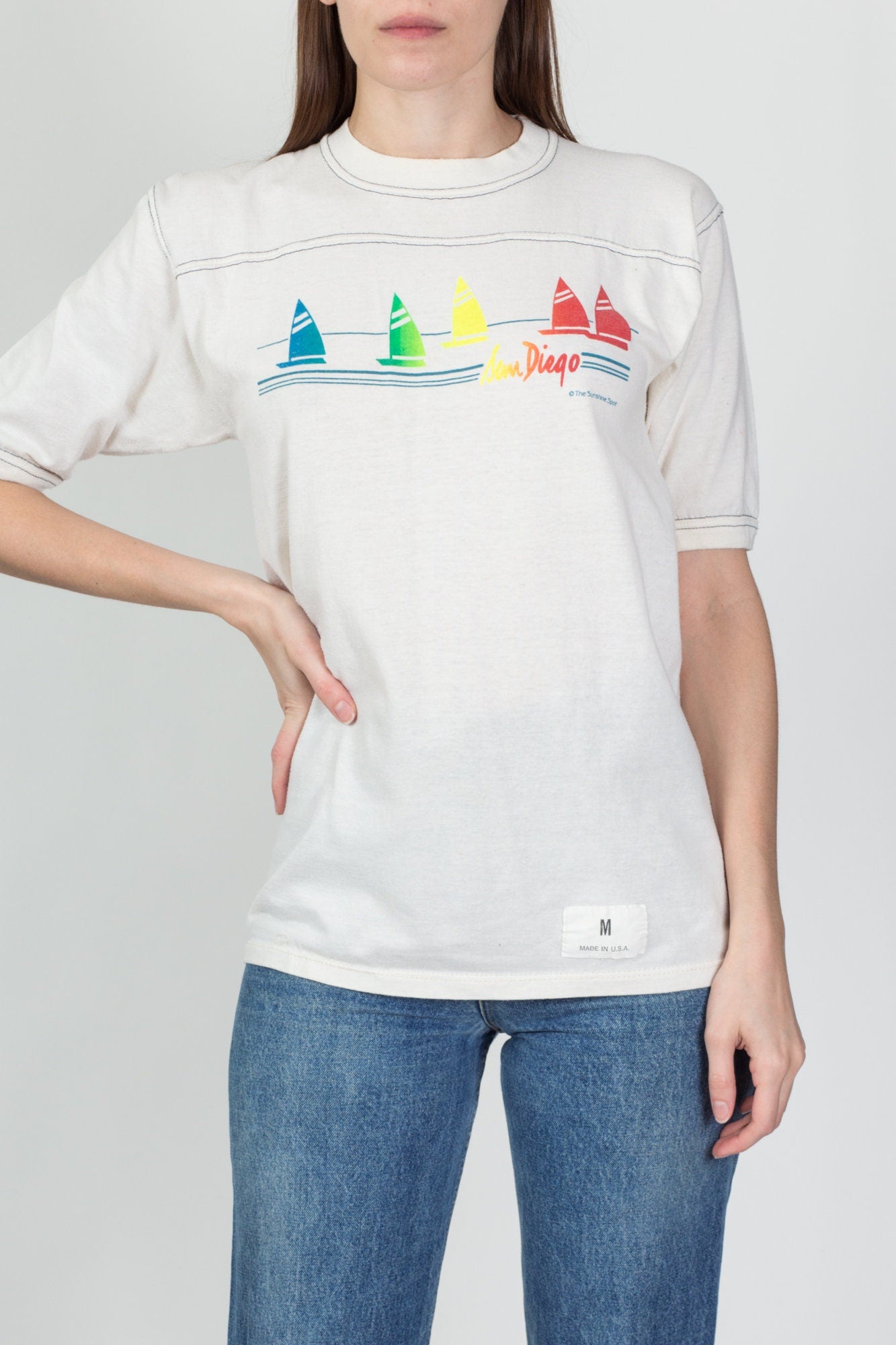 80s San Diego Sailboat T Shirt - Men's Small, Women's Medium 