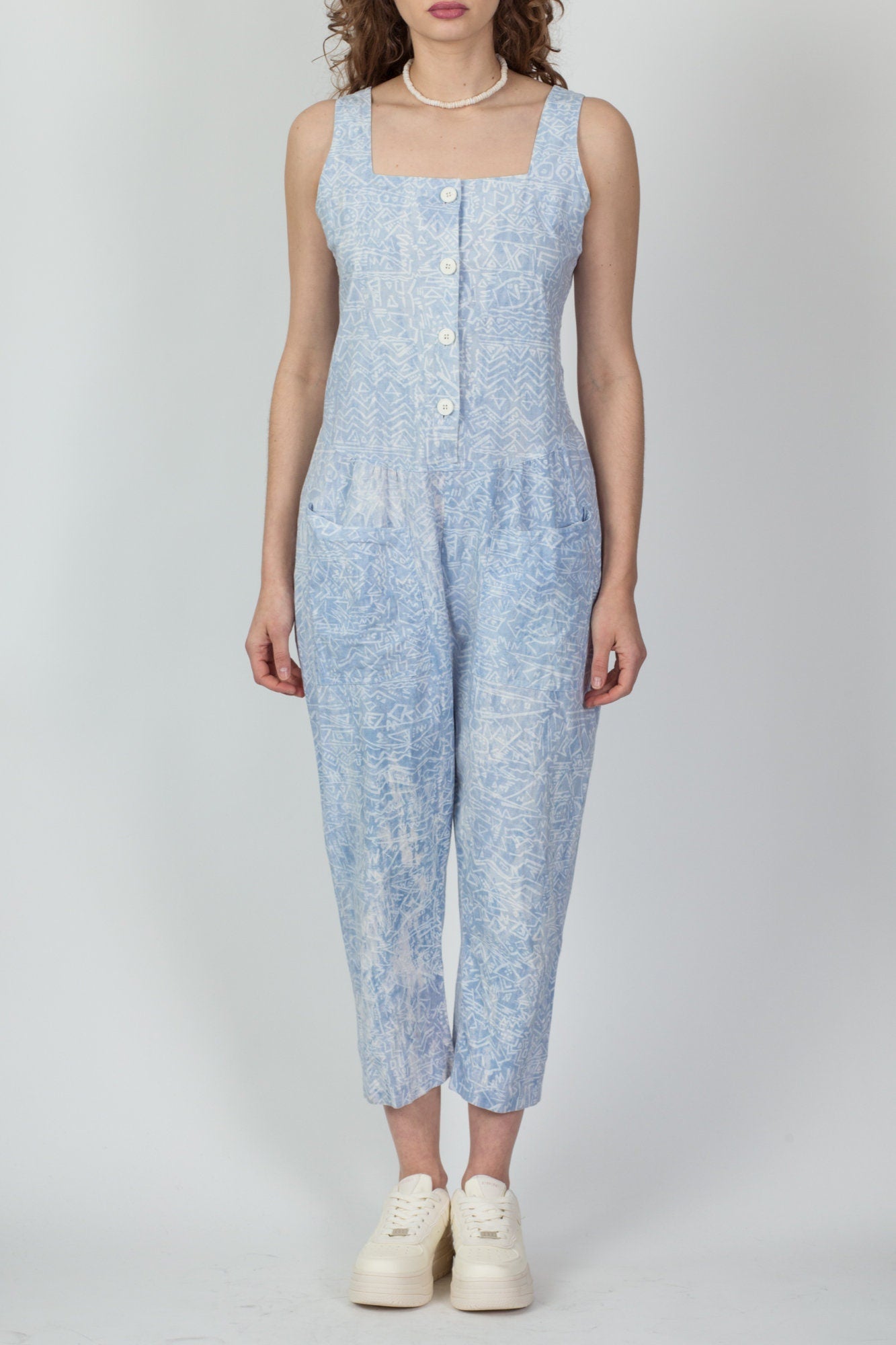 80s I.Magnin Abstract Geometric Print Jumpsuit - Medium 