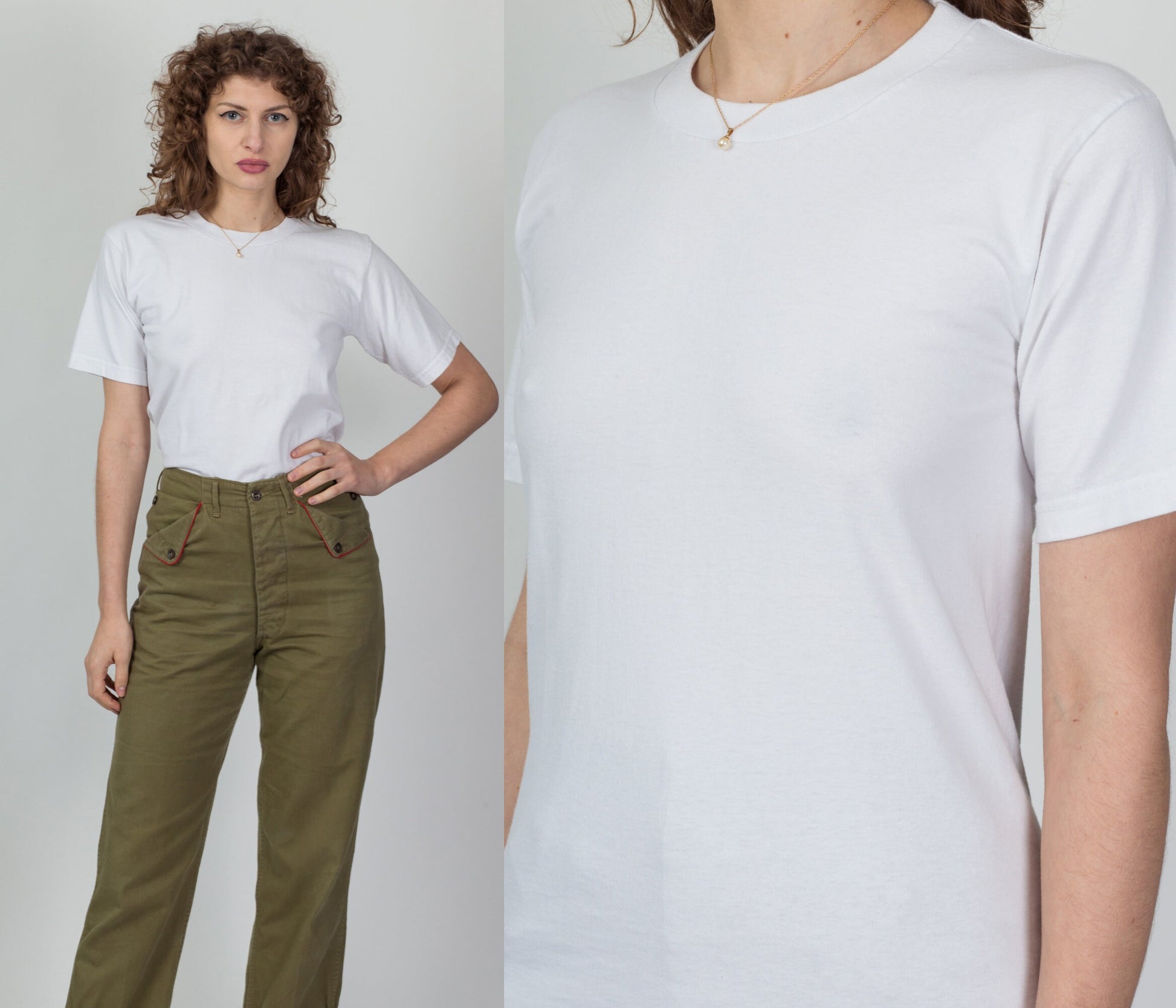 90s Plain White Crew Neck Tee - Small 