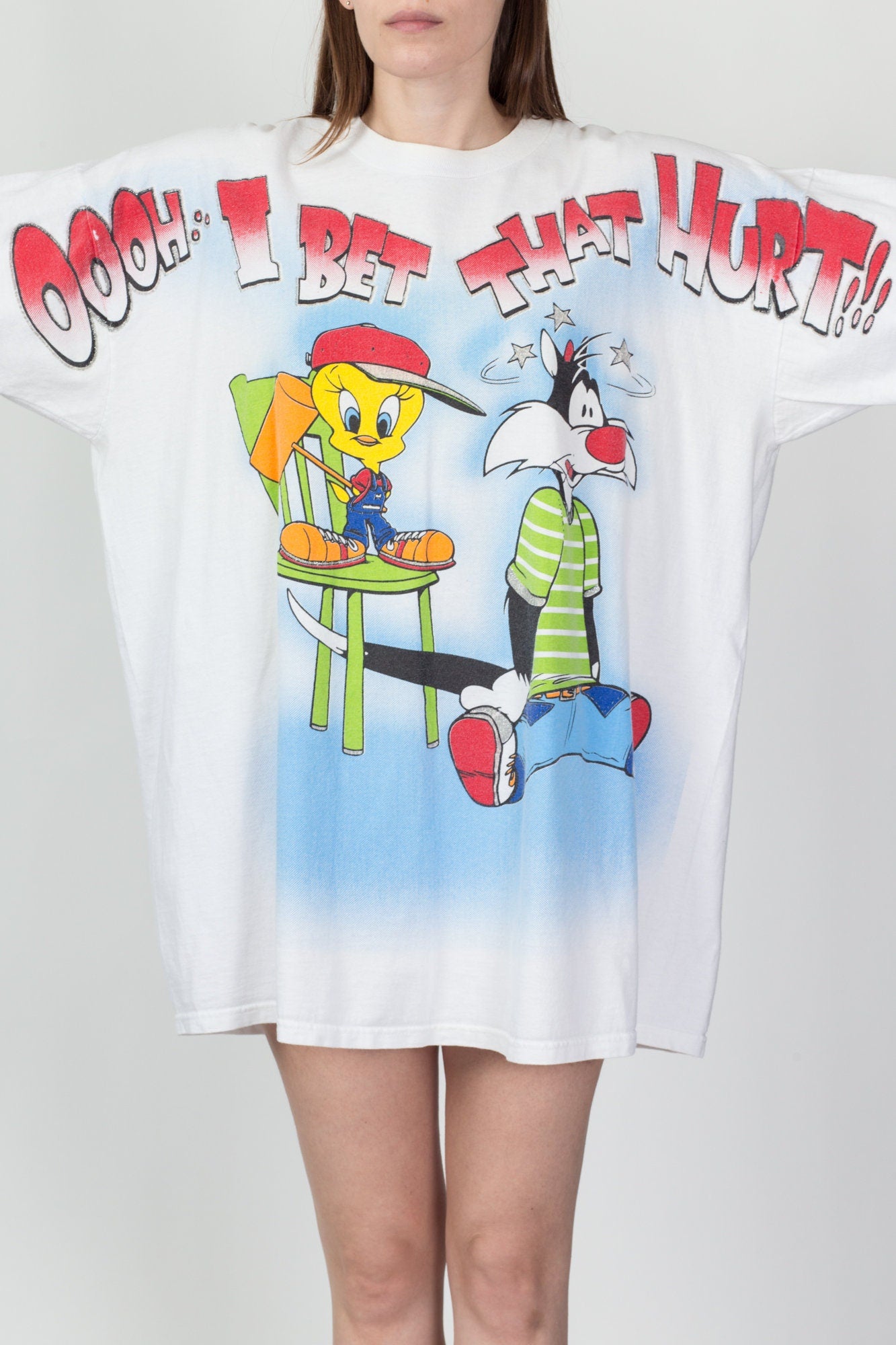 90s Tweety Bird "I Bet That Hurt!" T Shirt Dress - One Size 