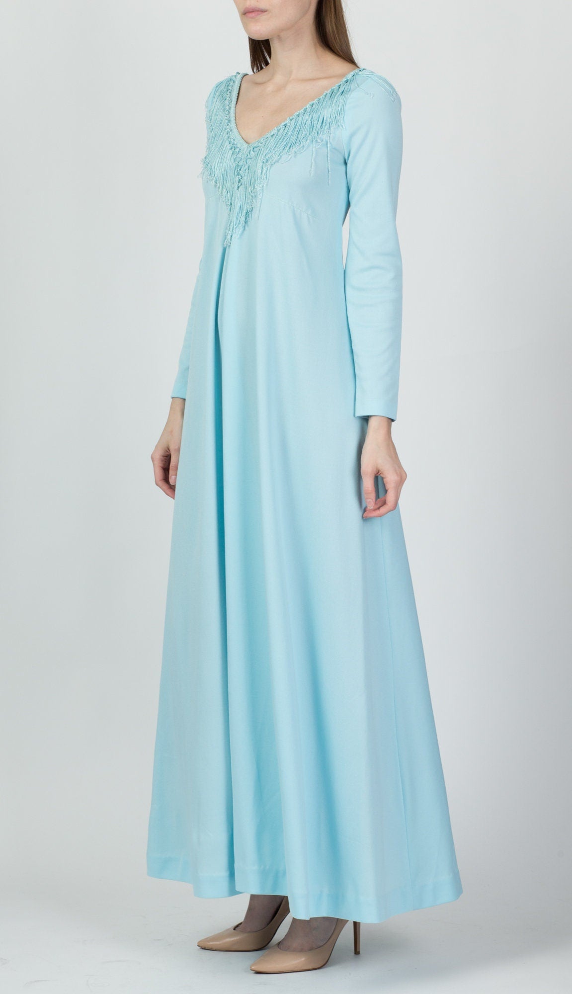 Baby blue fringe dress sale