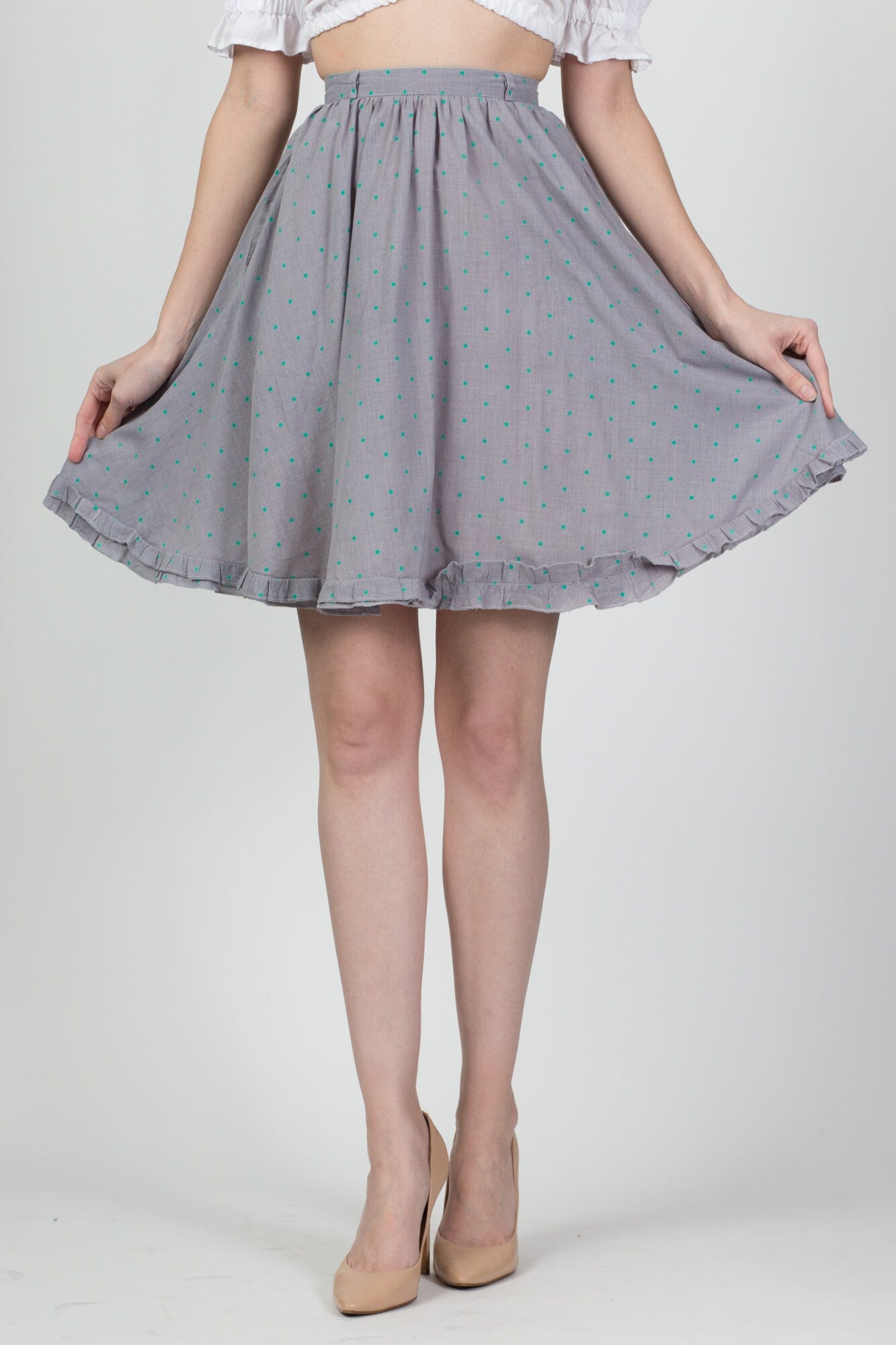70s Polka Dot Mini Pocket Circle Skirt - XXS, 22.5" 