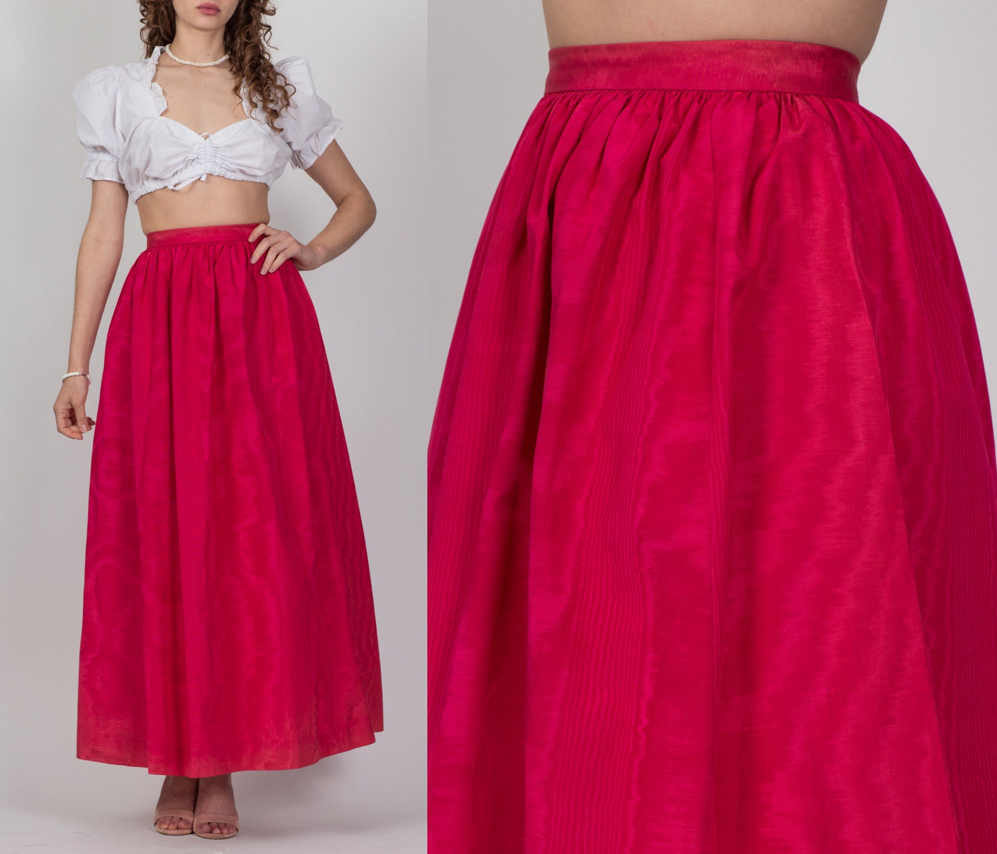 Vintage Marbled Hot Pink Maxi Skirt - Extra Small, 24" 