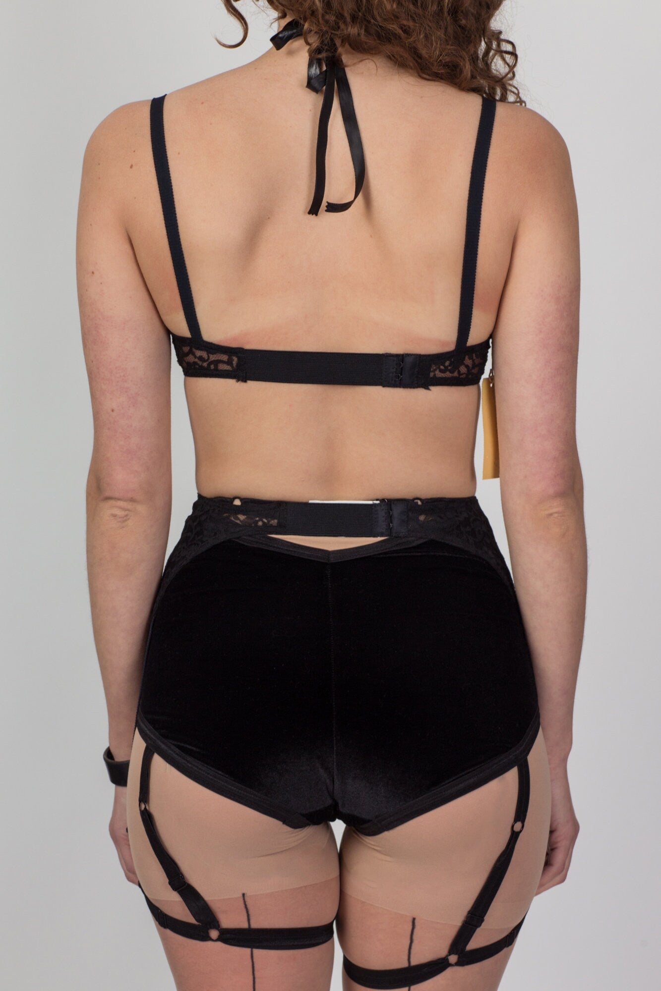 70s 80s Deadstock Black Lace Lingerie Set - Medium 