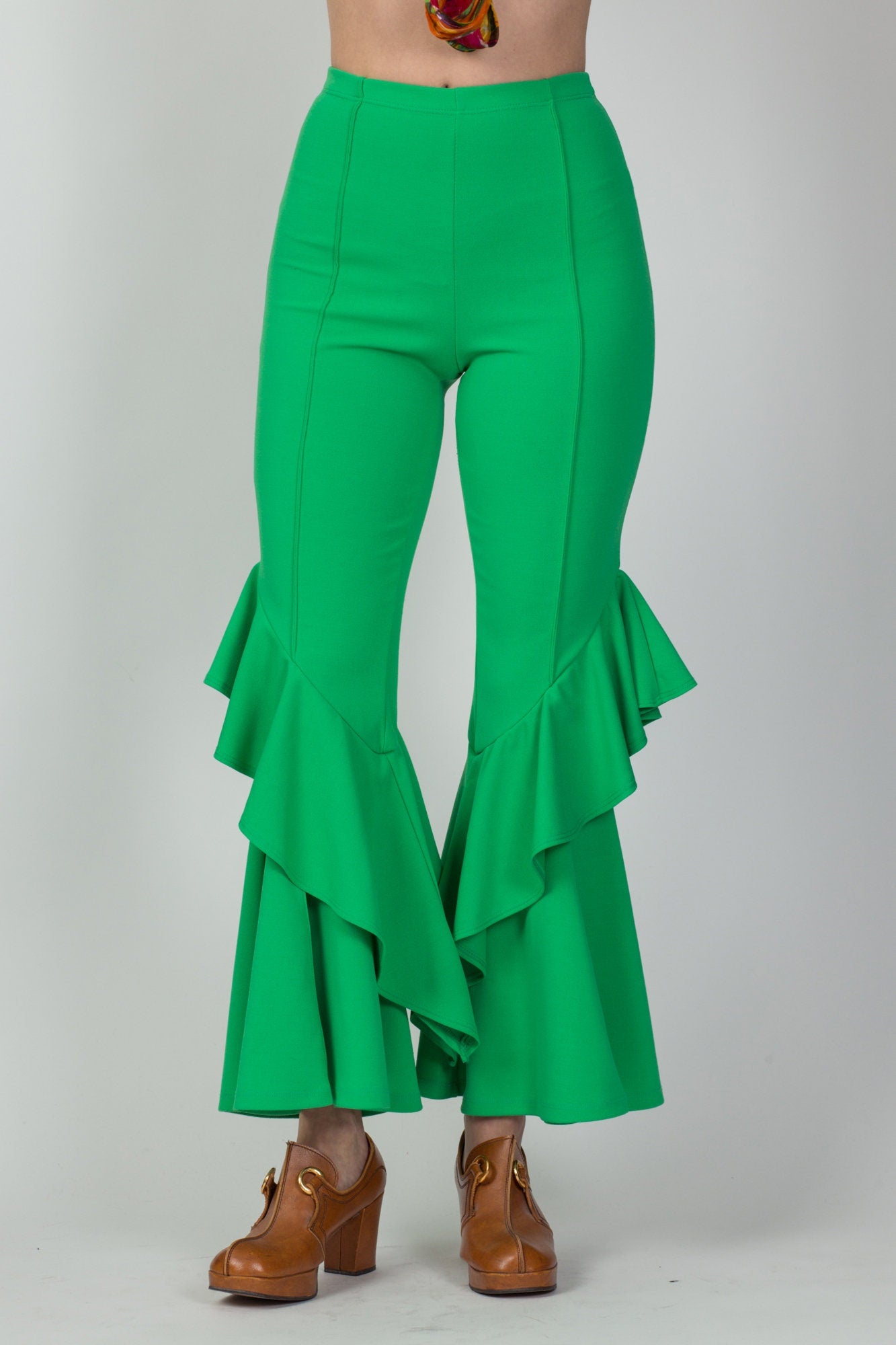 90s Y2K Does 70s Frog Green Hippie Bell Bottoms - Small – Flying