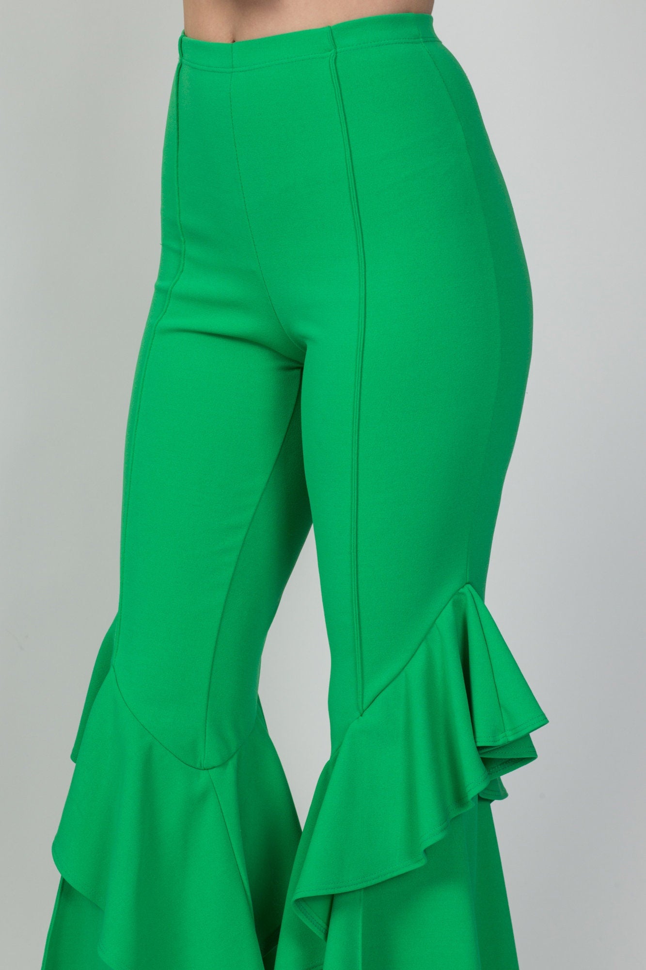 90s Y2K Does 70s Frog Green Hippie Bell Bottoms - Small 