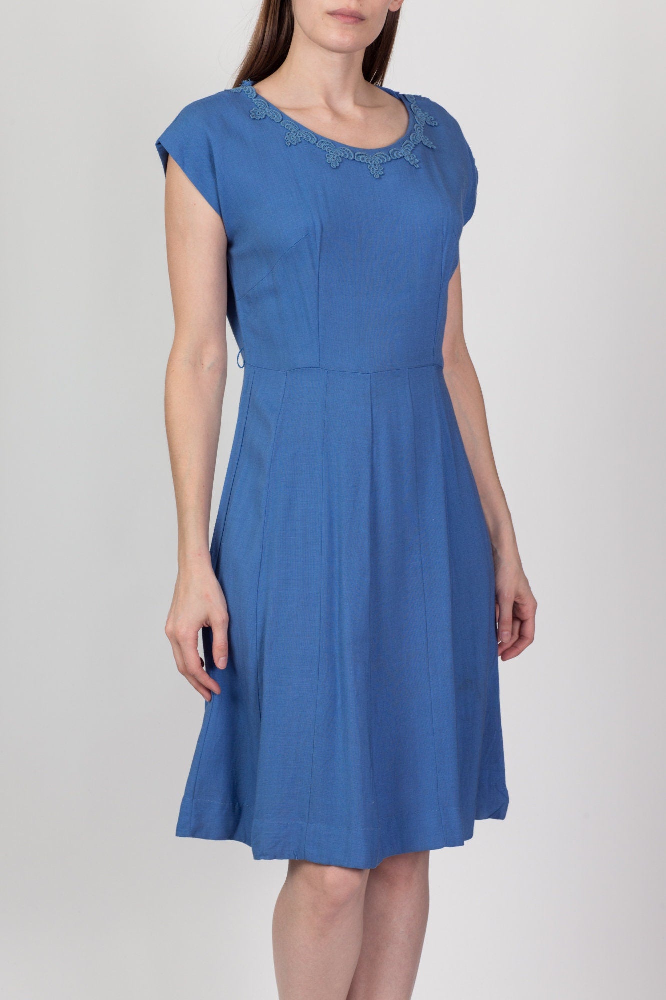 40s 50s Kerrybrooke Cornflower Blue Midi Dress - Medium 