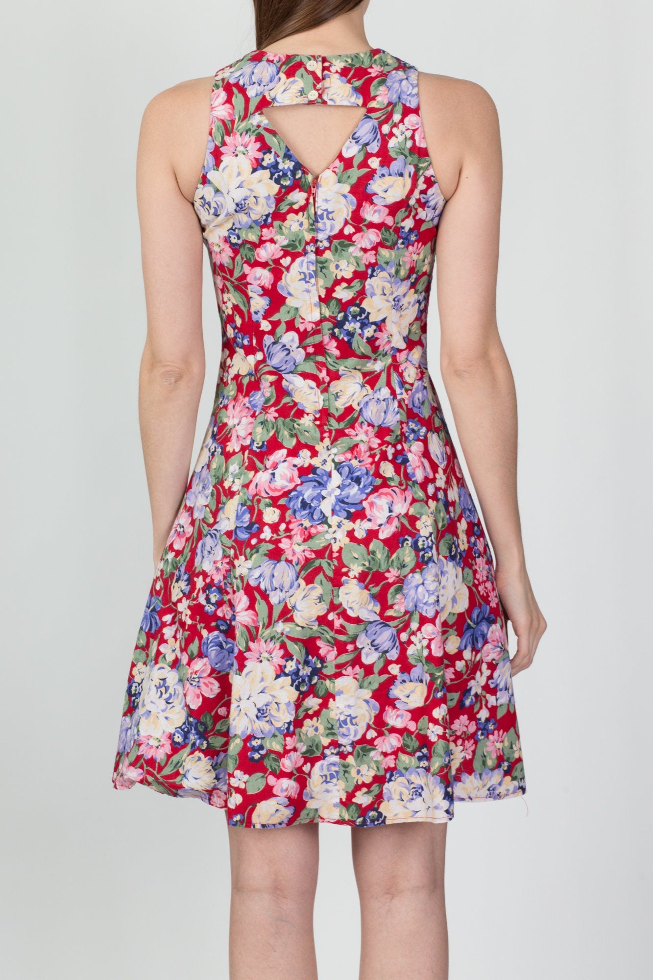 Vintage Jessica McClintock Red Floral Mini Dress - Extra Small 